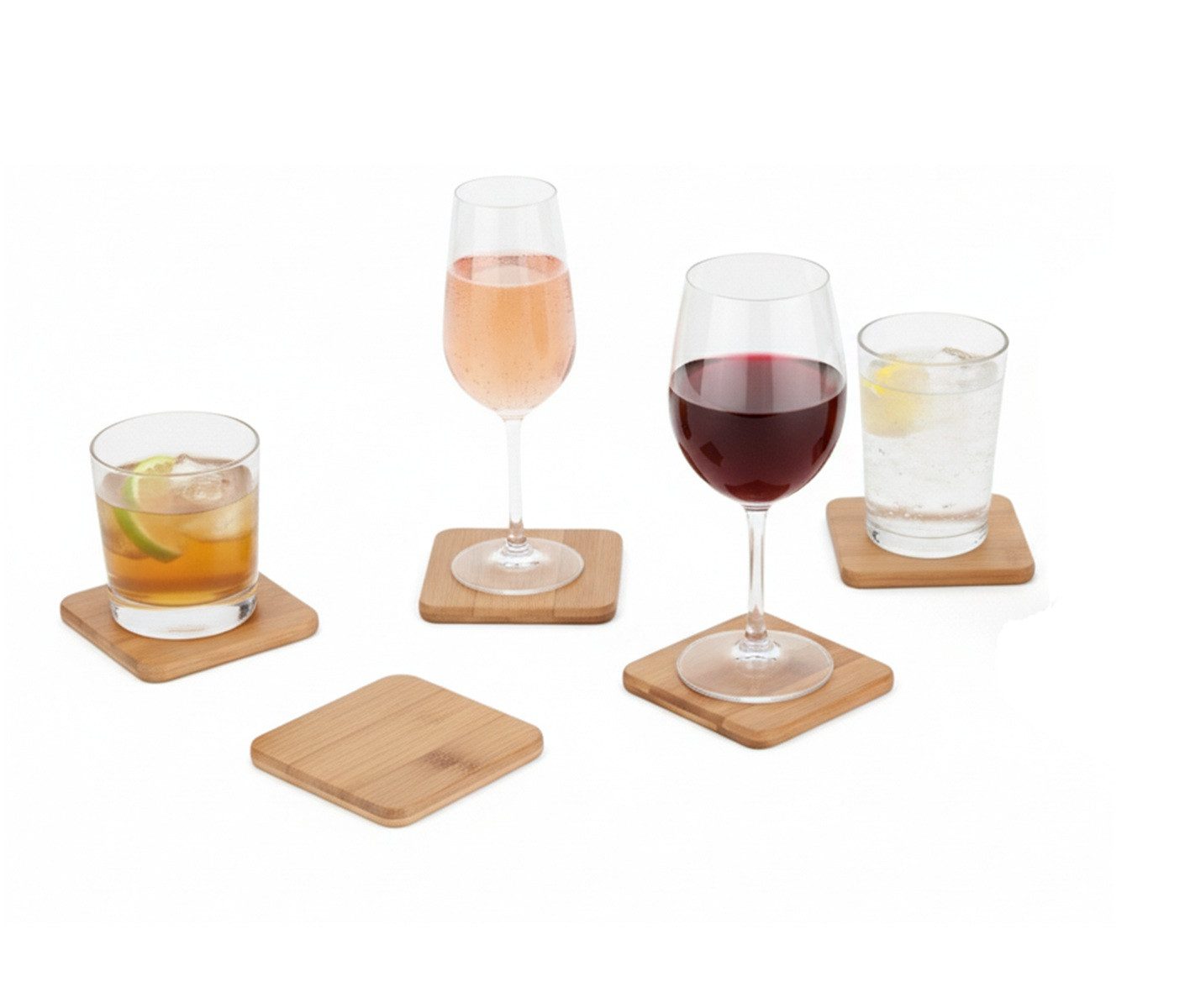 Cheffinger Getränkeuntersetzer Untersetzer aus Bambus 5-tlg für Tassen, Gläser & Becher, 5-tlg., 10 x 10 x 0,5 cm