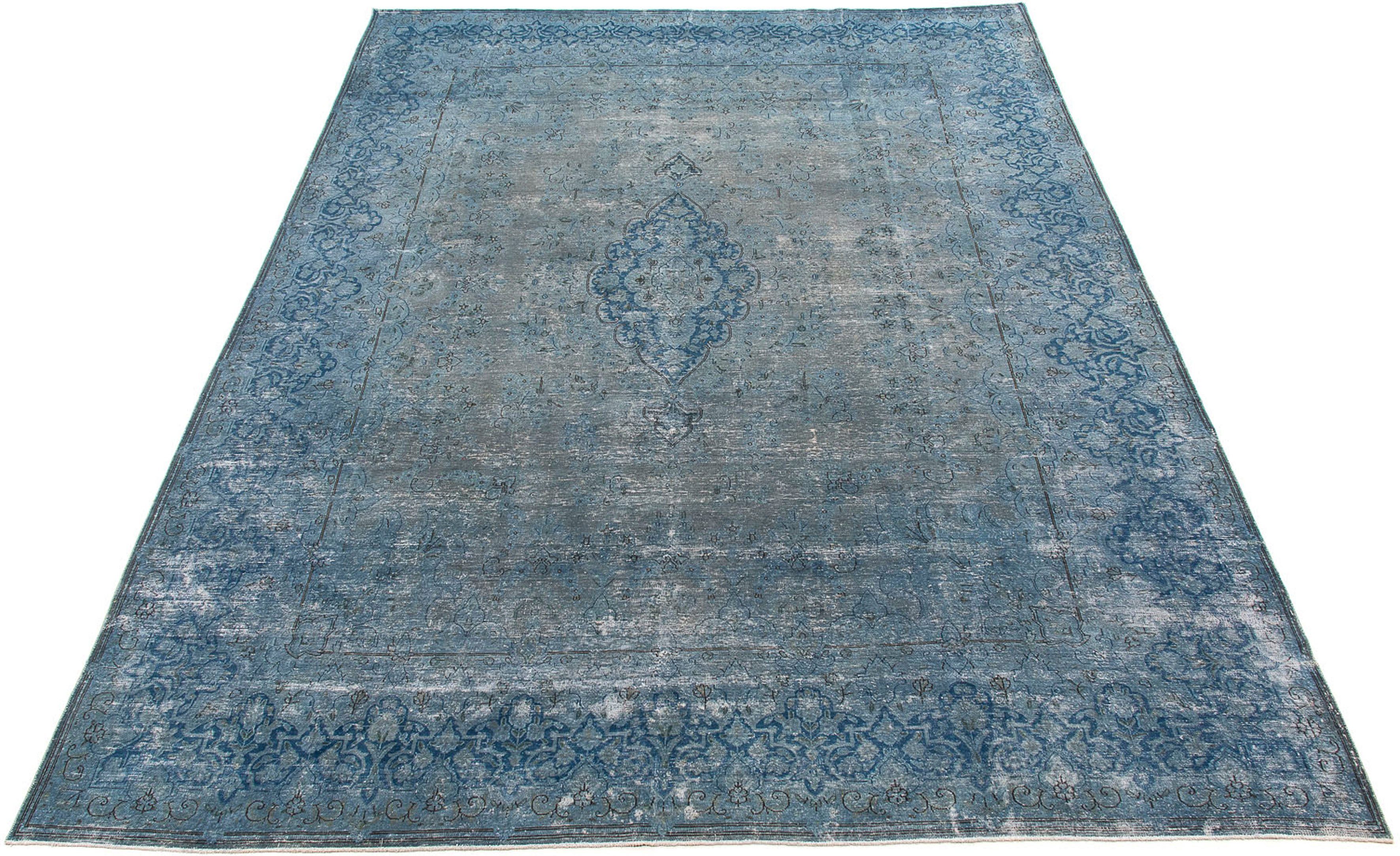 Teppich Vintage - 386 x 290 cm - dunkelblau, morgenland, rechteckig, Höhe: 8 mm, Wohnzimmer, Handgeknüpft, Einzelstück mit Zertifikat