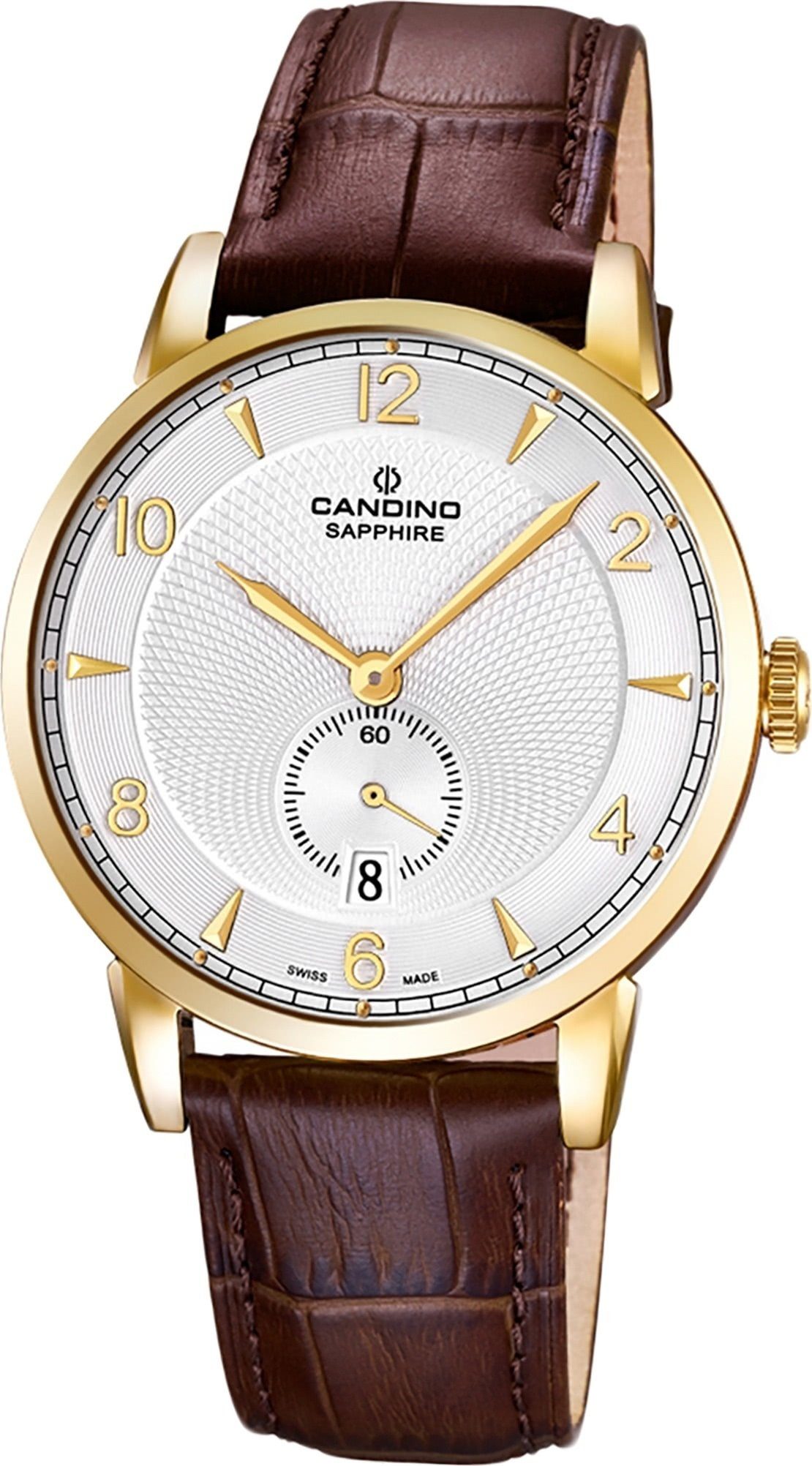 Herren Uhren Candino Quarzuhr D2UC4592/2 Candino Classic Leder Quarz Herren Uhr, Herrenuhr mit Lederarmband, rundes Gehäuse, gro