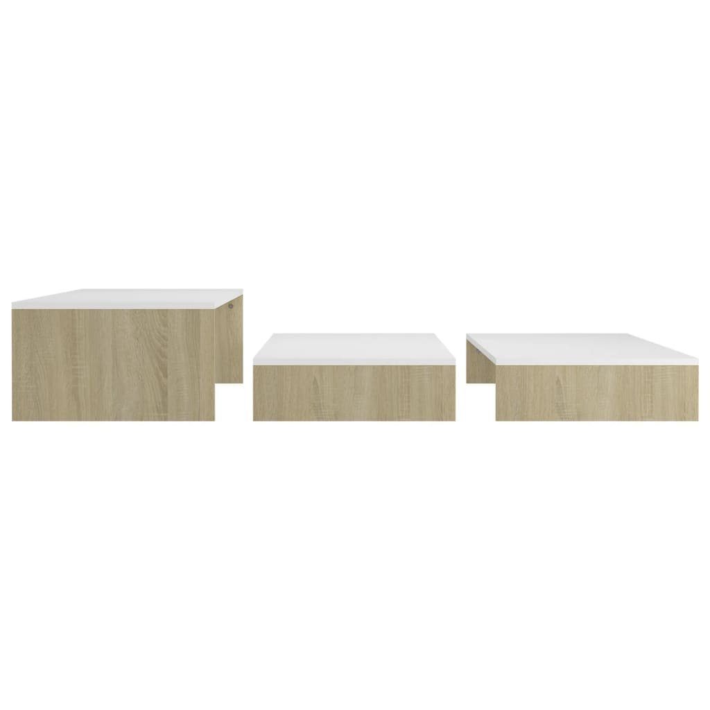 furnicato Couchtisch Satztisch-Set Weiß Sonoma-Eiche und 100x100x26,5 cm