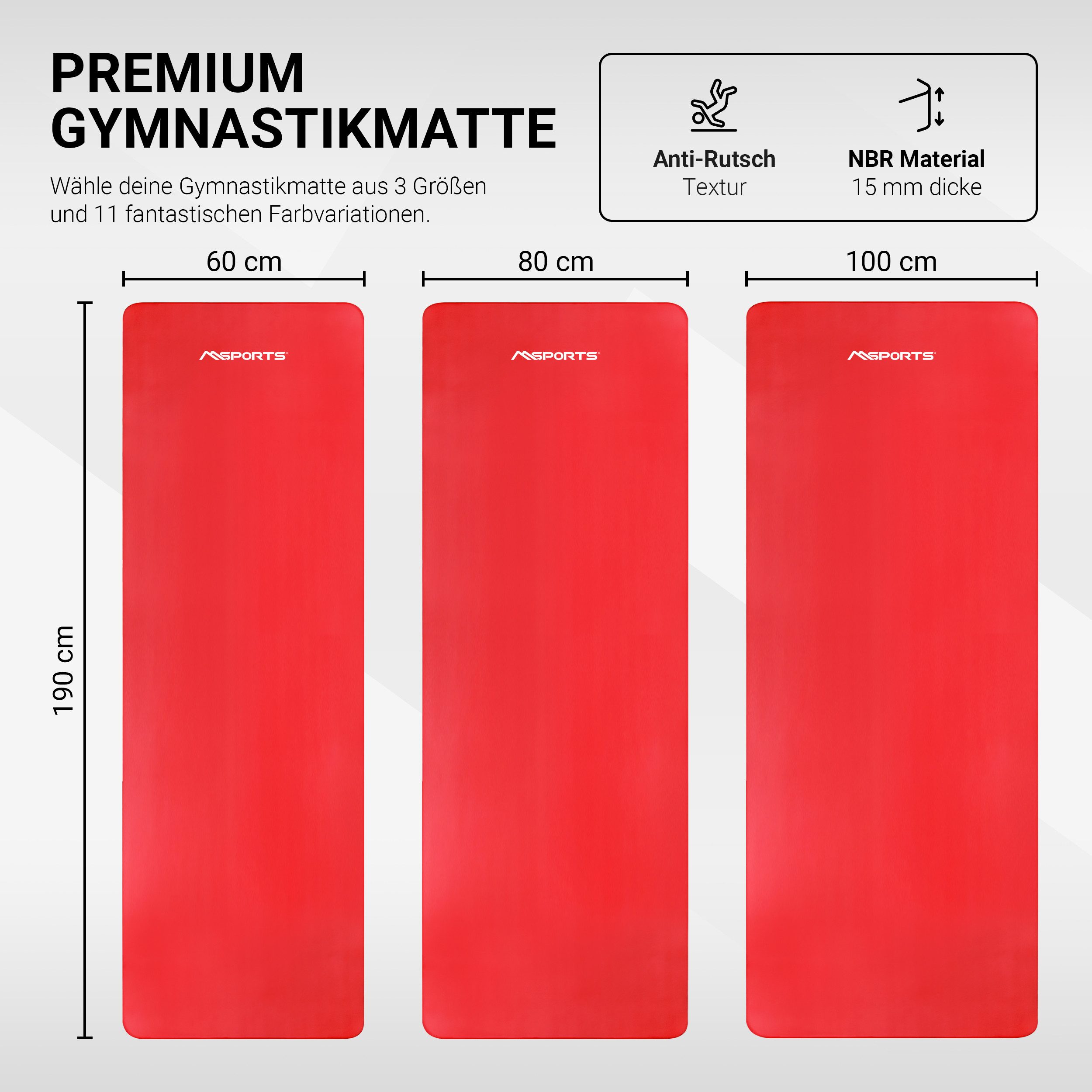 MSports® Gymnastikmatte Yogamatte inkl. Tragegurt + Poster + Workout App