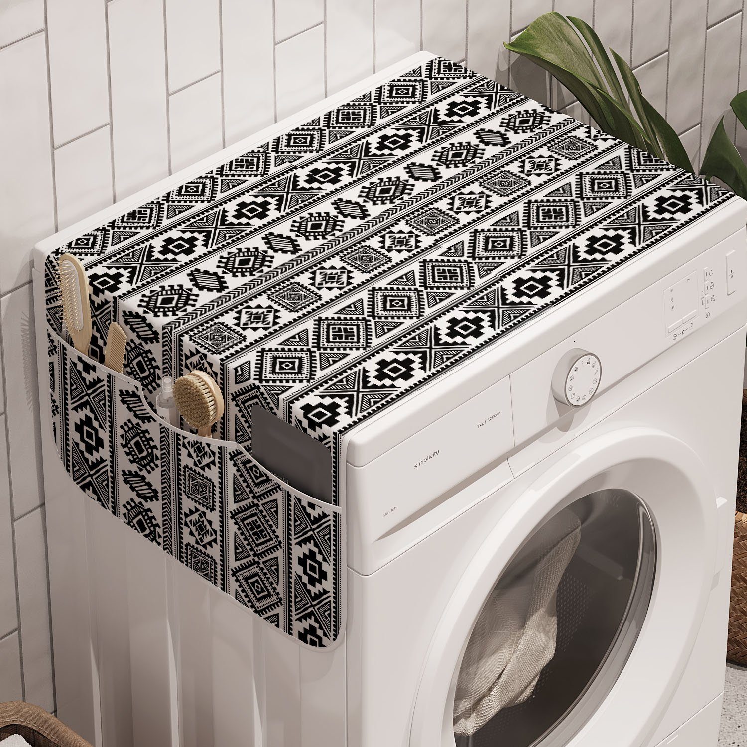 Abakuhaus Badorganizer für geometrische Waschmaschine Trockner, Drucken Anti-Rutsch-Stoffabdeckung Mexican und Monochrome