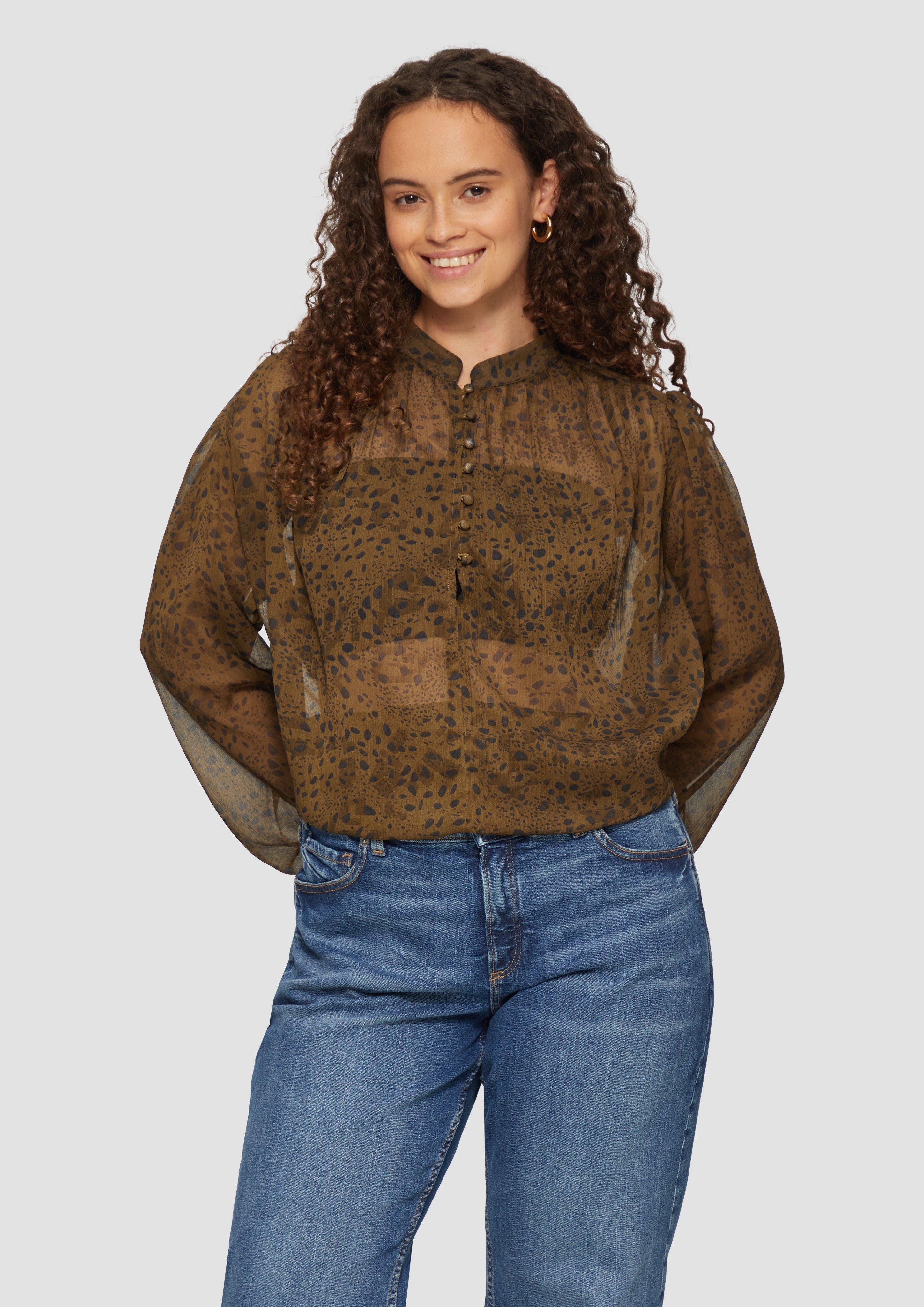 Langarmbluse Leicht transparente Chiffonbluse mit Puffärmeln