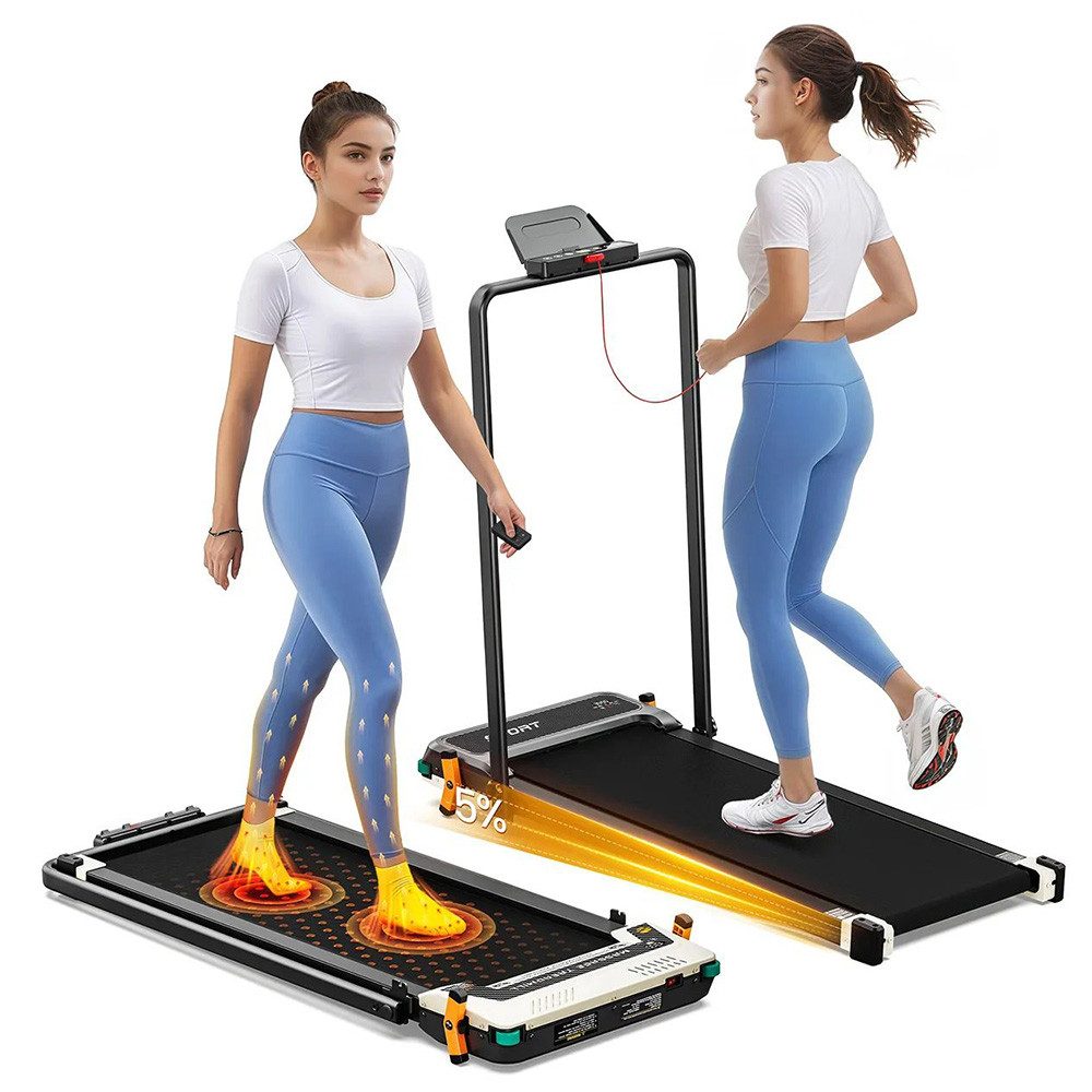 Akluer Laufband 520A-B Doppelseitiges Laufband mit Griff, 2,5-PS-Motor, 1-10 km/h, Max.4 mph, manuelle Neigungsverstellung&Fußmassagegerät, bis 150 kg