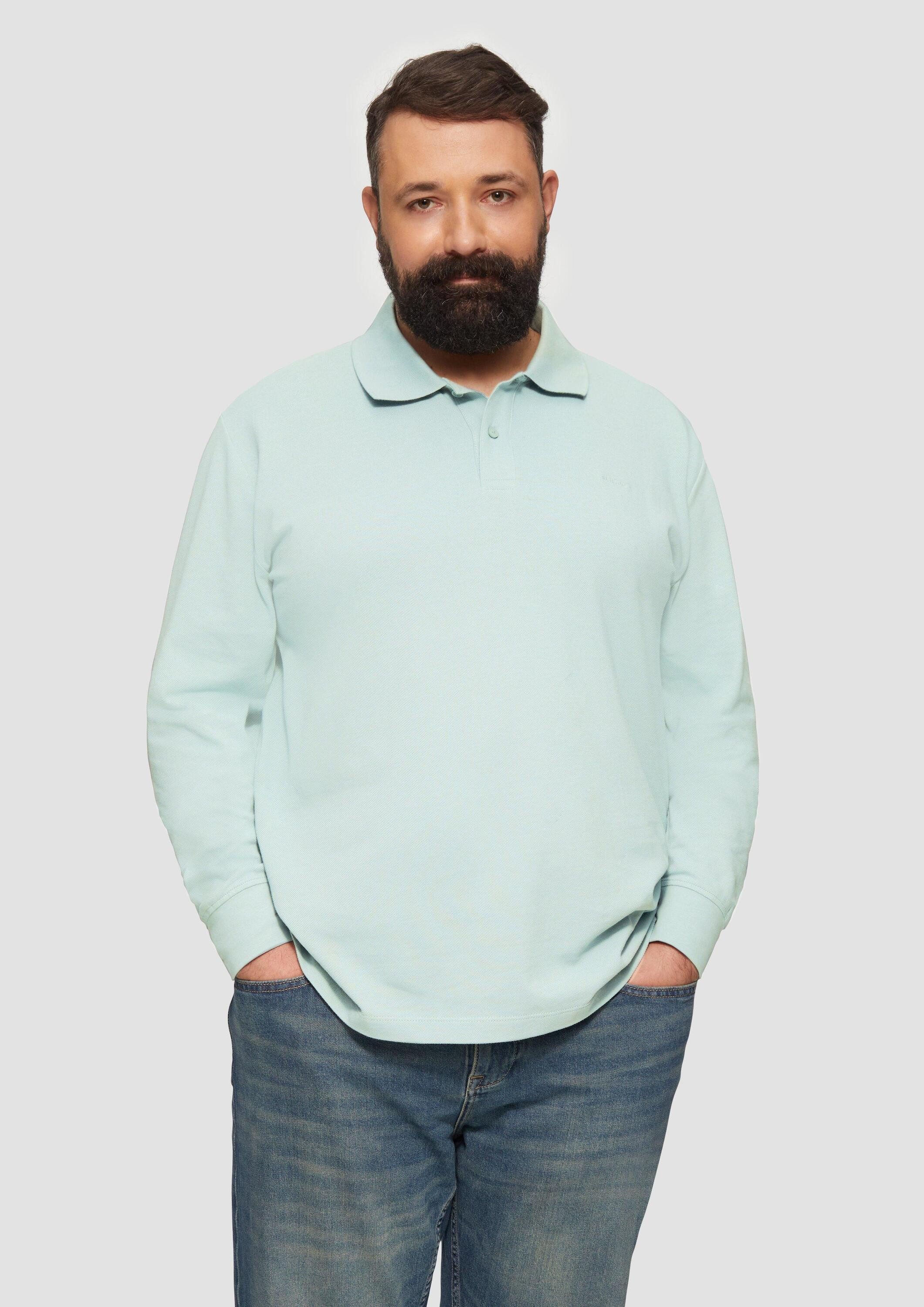 s.Oliver Langarmshirt Polo-Shirt Poloshirt aus Piqué mit Logo-Stickerei