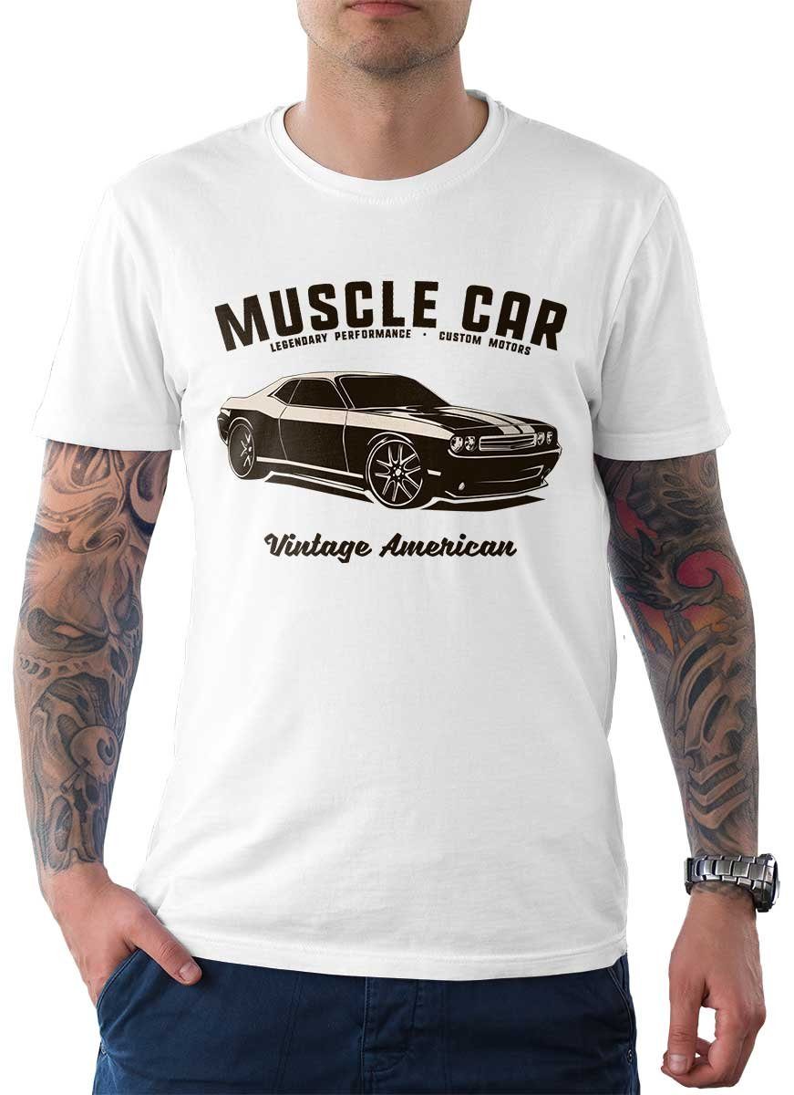 Rebel On Wheels T-Shirt Herren T-Shirt Tee Chally Muscle Car mit Auto / US-Car Motiv Weiß