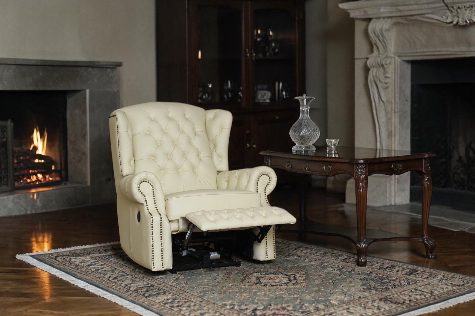 Salottini Chesterfield-Sessel Chesterfield Ohrensessel Stunning Motor Recliner beige VOLLLEDER, Vollleder
