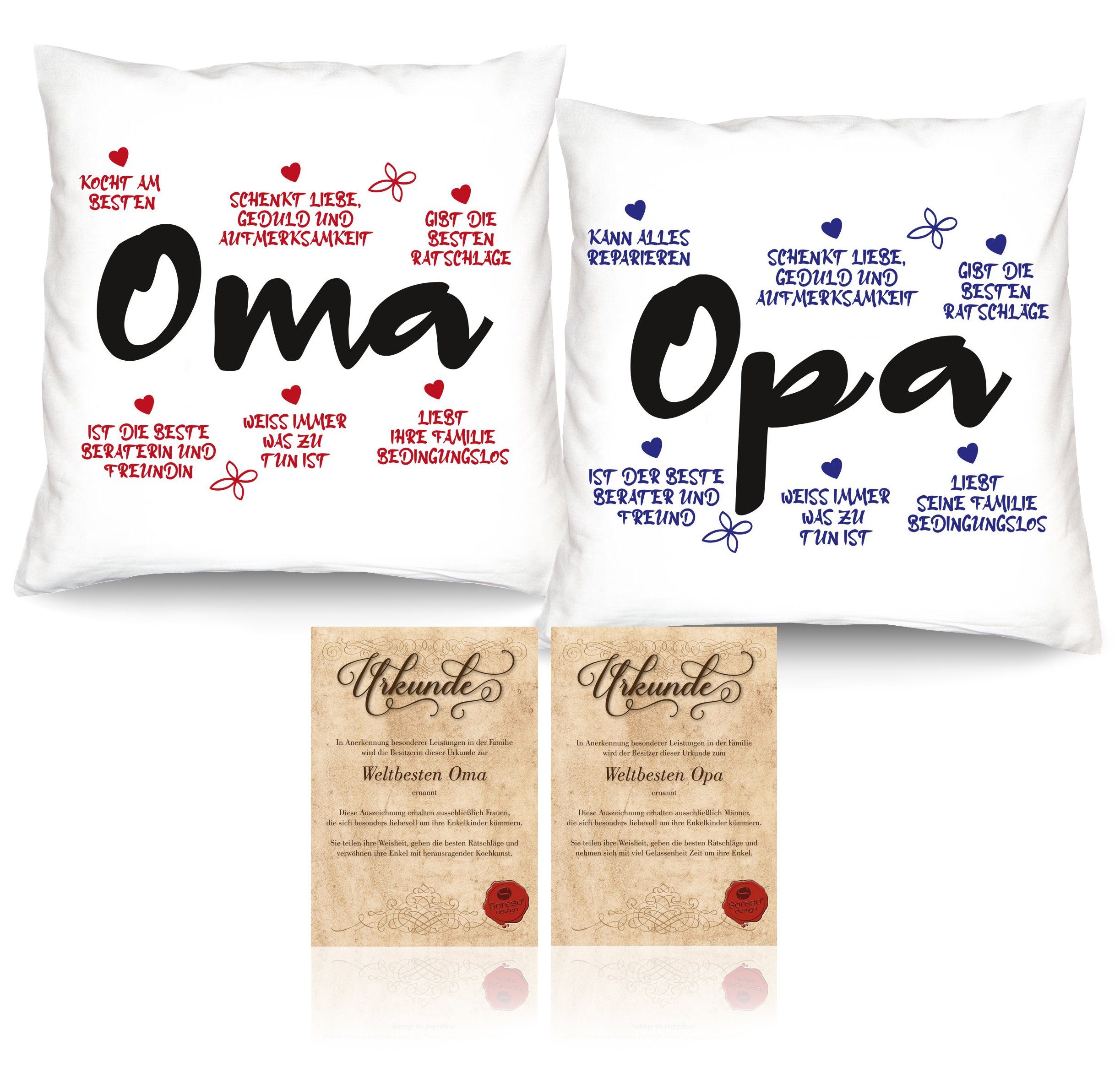 Weihnachtsgeschenk, Geschenk und Soreso® Dekokissen für Weihnachten Geschenk-Set Kissen-Set Oma Opa