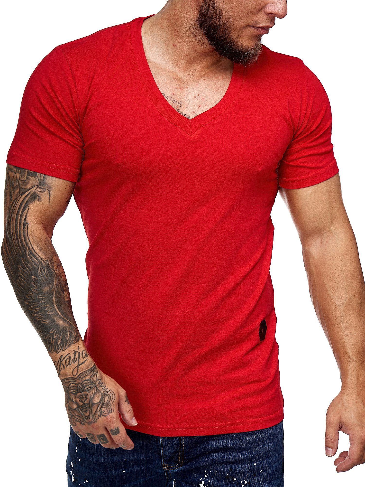 Casual Tee, (Shirt OneRedox Rot 1-tlg) 8031ST T-Shirt Polo Freizeit Kurzarmshirt Fitness