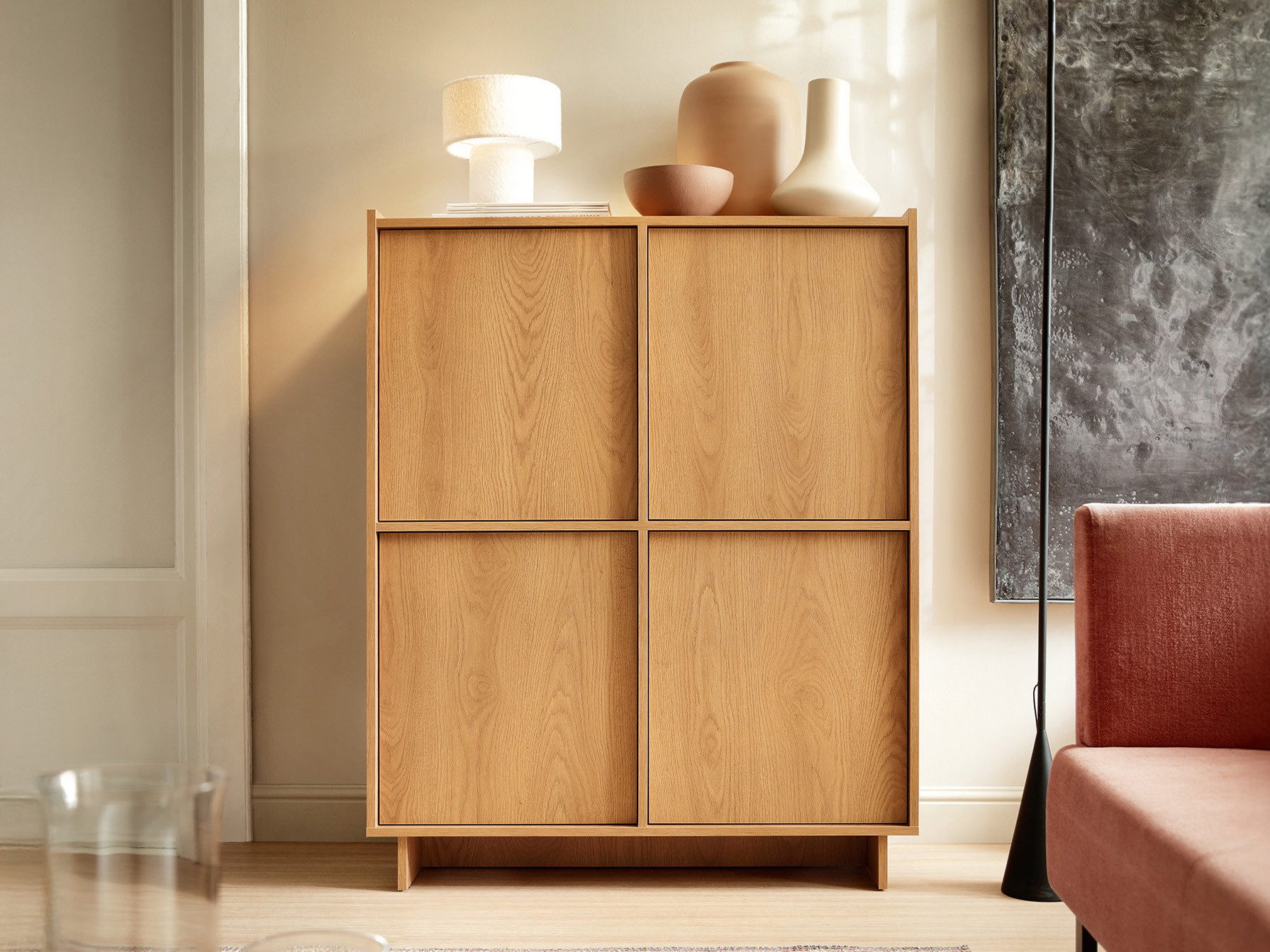 Compleo Kommode mit 4 Türen, Hochkommode japandi KELLOS, Minimalistisches Design