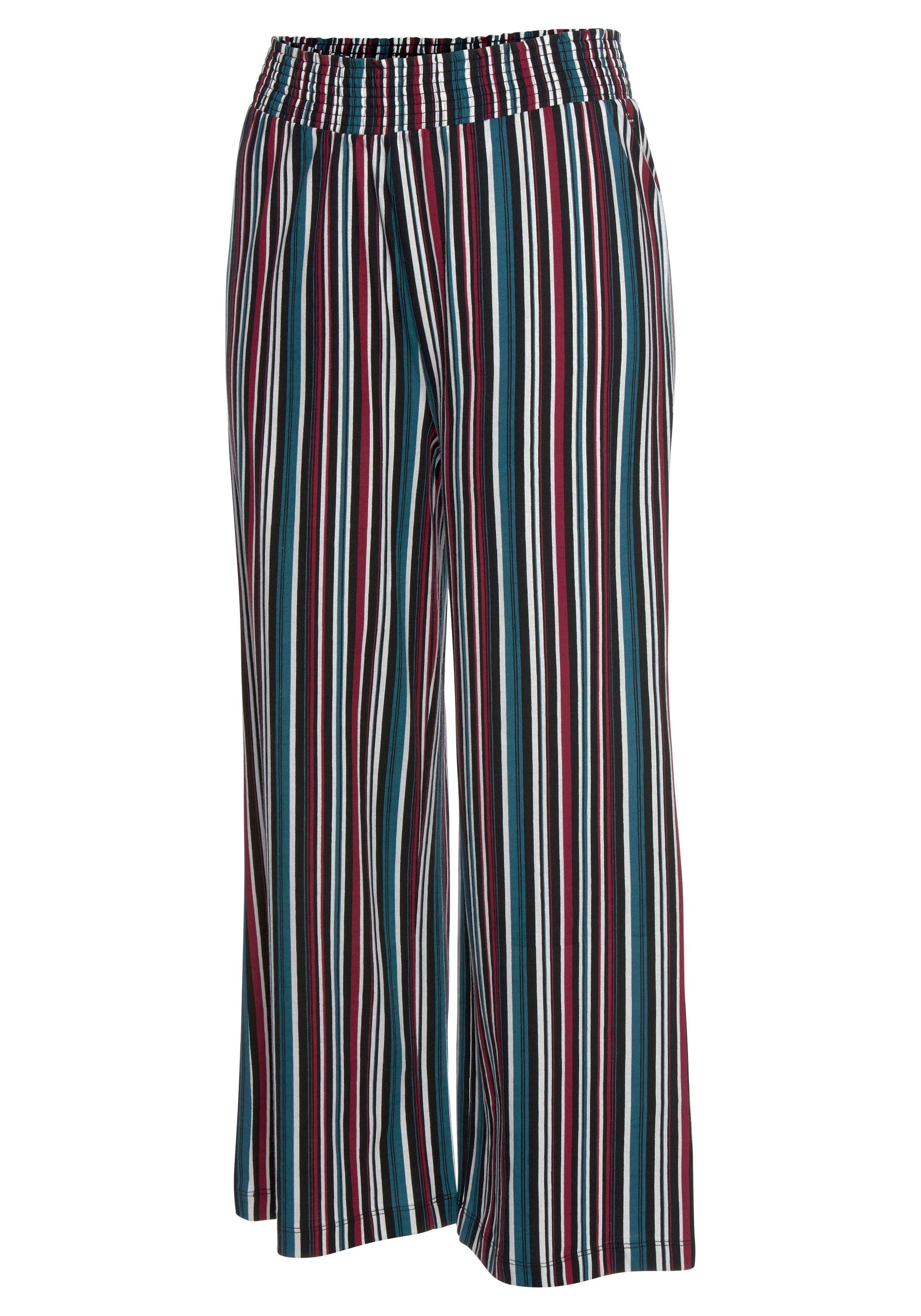 s.Oliver mit Bund im Allover-Muster elastischem Pyjamahose petrol-weinrot-gestreift