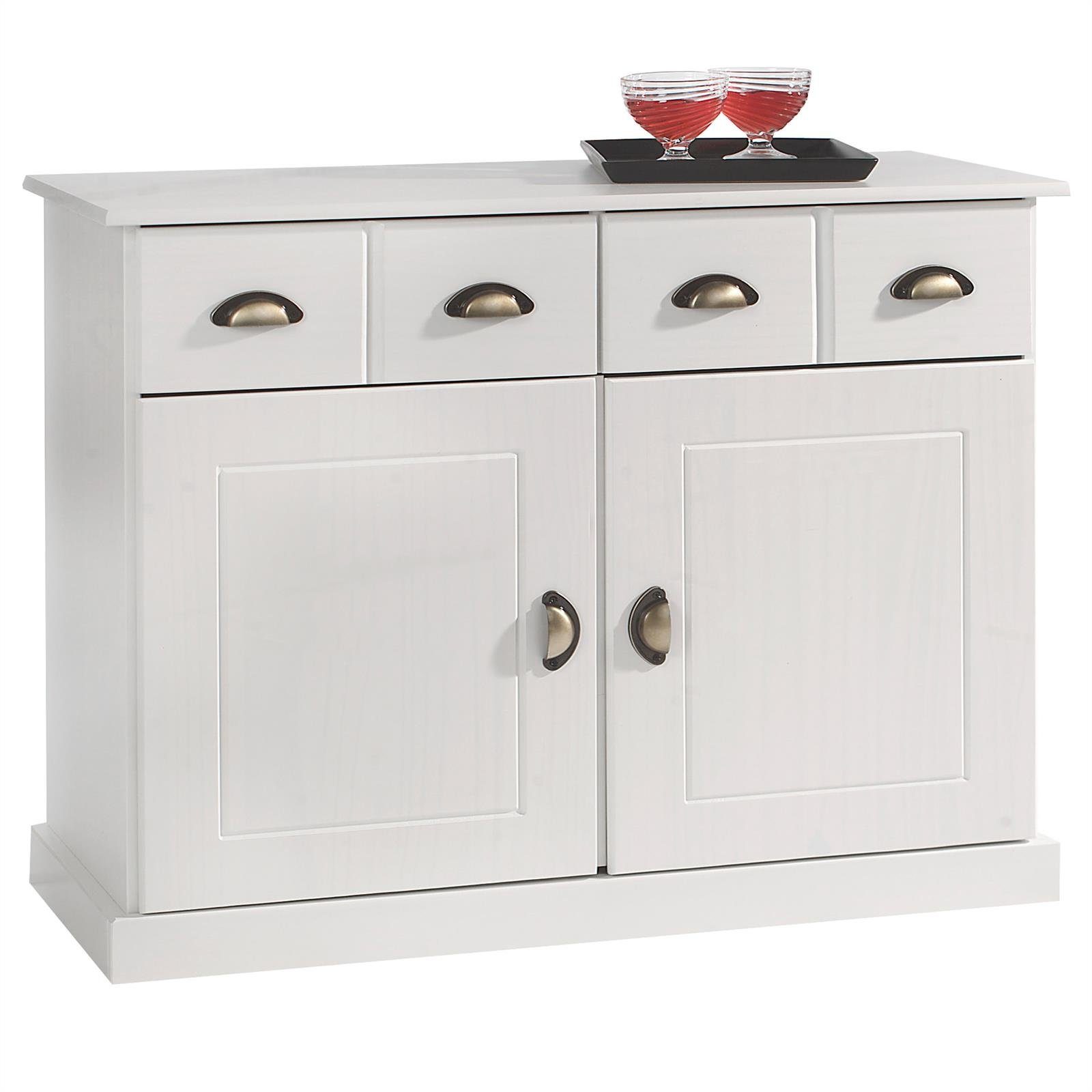 IDIMEX Kommode PARIS, Sideboard mit Schubladen & Muschelgriffen Kiefer Massivholz weiß