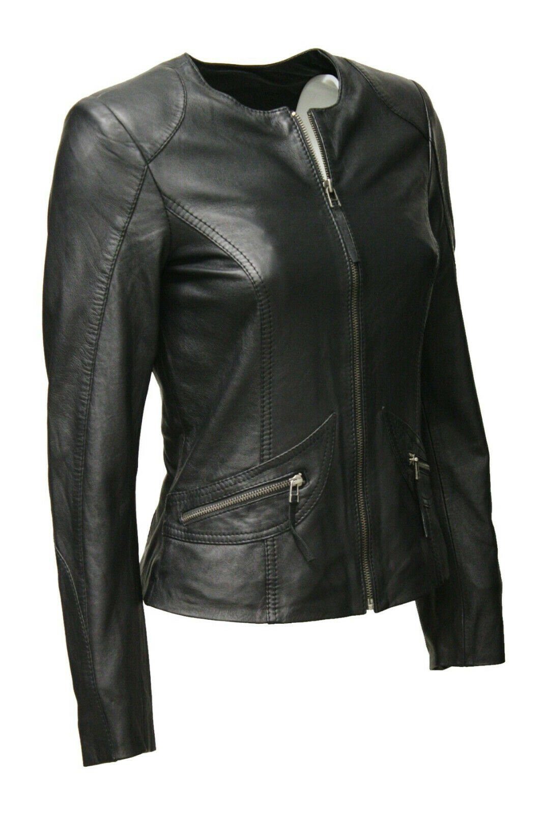 Zimmert Leather Lederjacke Bea (1-St) schwarz, weiches Kragenlos, Lammnappa Leder, leicht, rot braun, Cognac