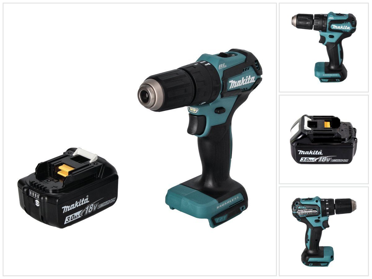 Makita Schlagbohrmaschine DHP 483 F1 Akku Schlagbohrschrauber 18 V 40 Nm Brushless + 1x Akku 3