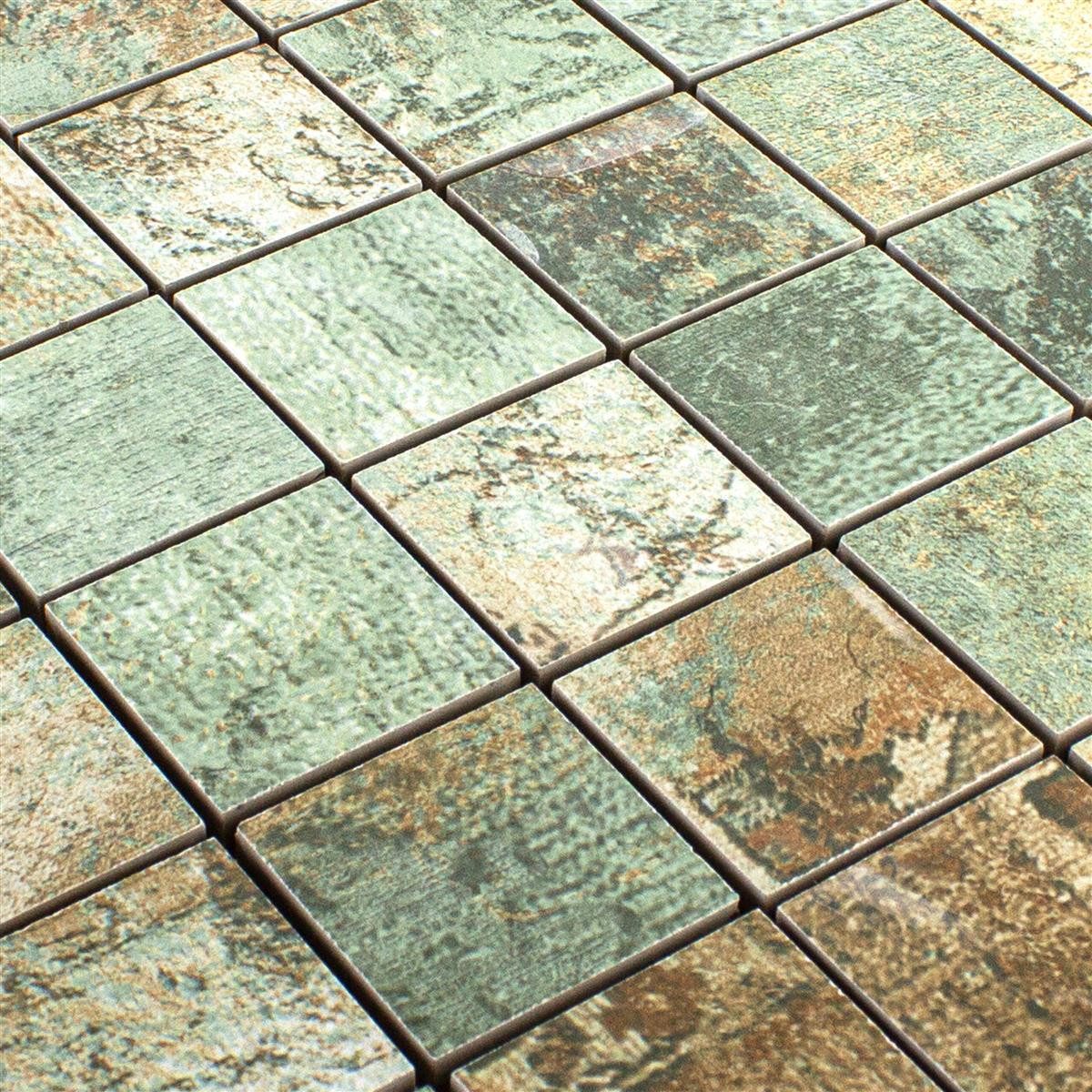 Mosafil Mosaikfliesen Keramikmosaik Fliesen Moonlight Braun Grün 47x47mm, Feinsteinzeug 29.500x29.500, beige-braun-grün, Verlegefertig auf ein Netz geklebt - Frostsicher - Wasserfest -