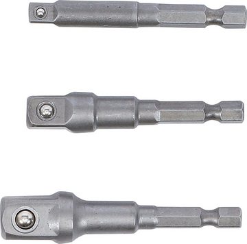 BGS technic Ratschenringschlüssel Adapter-Satz für Bohrmaschinen, Außensechskant Antrieb 6,3 mm (1/4), Abtrieb Außenvierkant 6,3 mm (1/4), 10 mm (3/8), 12,5 mm (1/2), 3-tlg.
