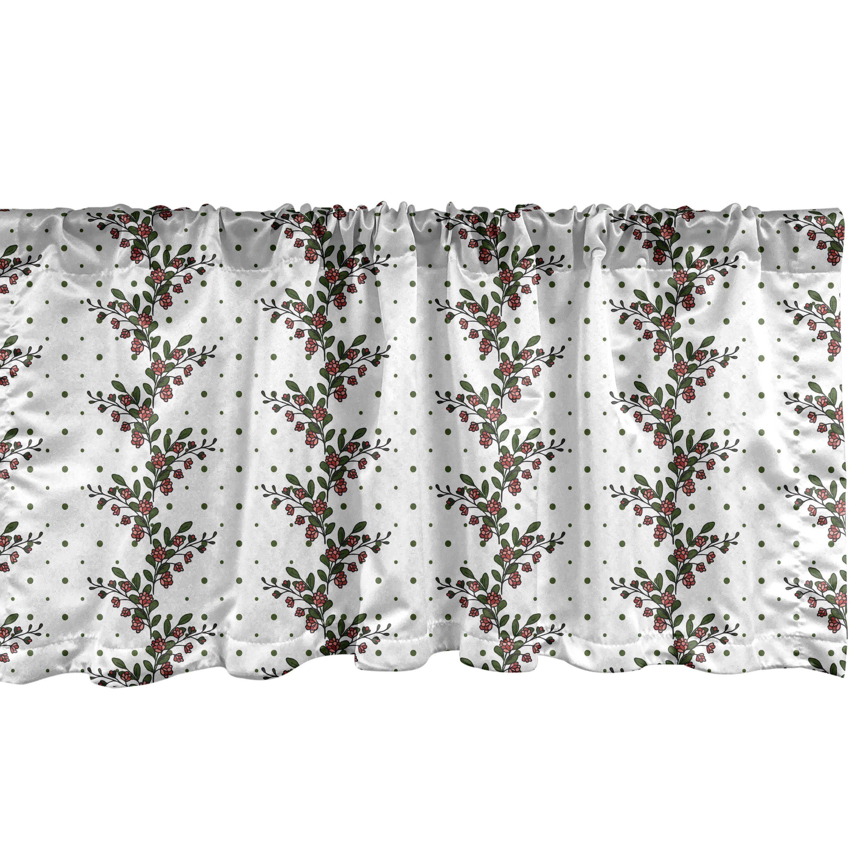 Scheibengardine Vorhang Volant für Küche Schlafzimmer Dekor mit Stangentasche, Abakuhaus, Microfaser, Blumen Blooming belaubte Blumenstreifen