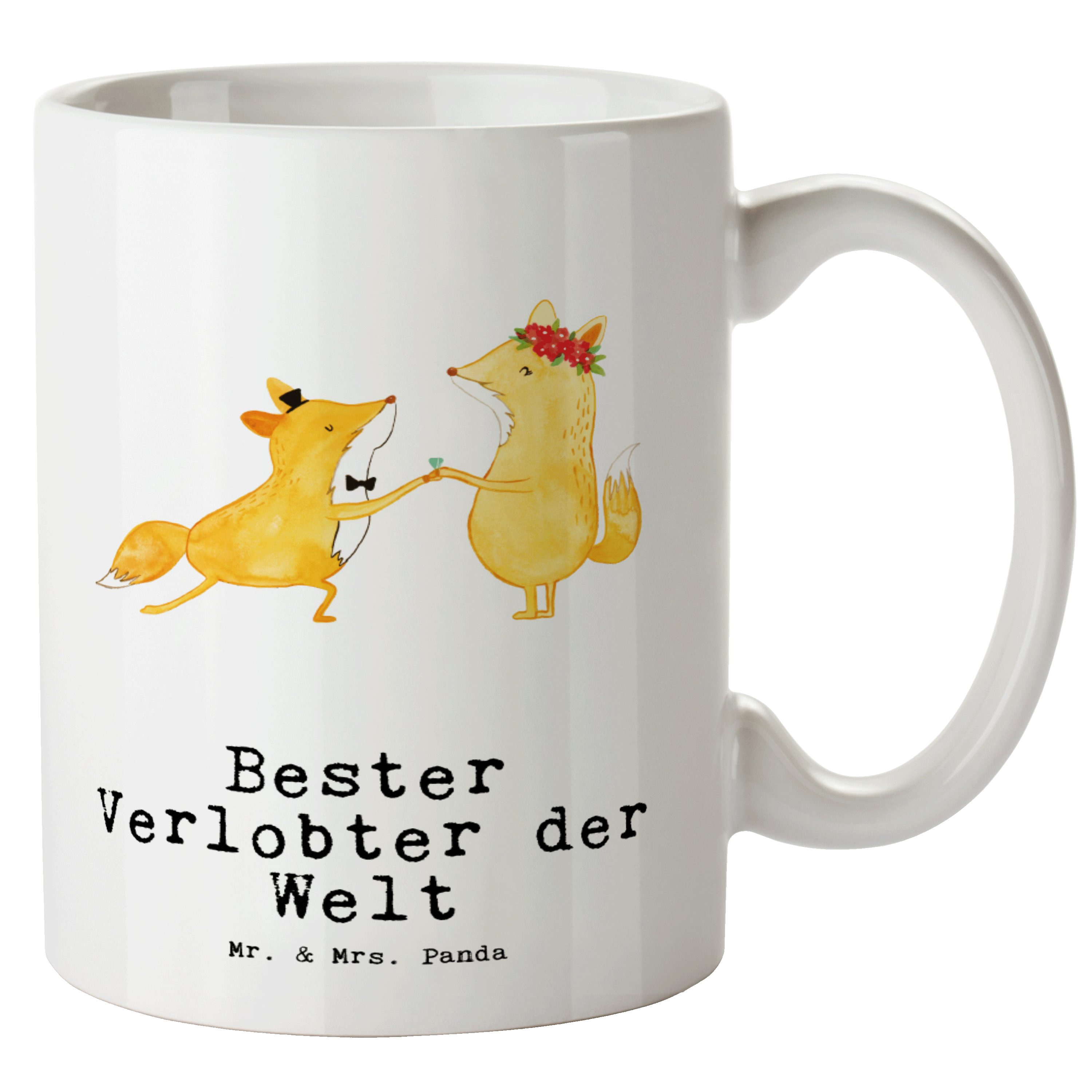 Mr. & Mrs. Panda Tasse Fuchs Bester Verlobter der Welt - Weiß - Geschenk, Geburtstagsgeschen, XL Tasse Keramik