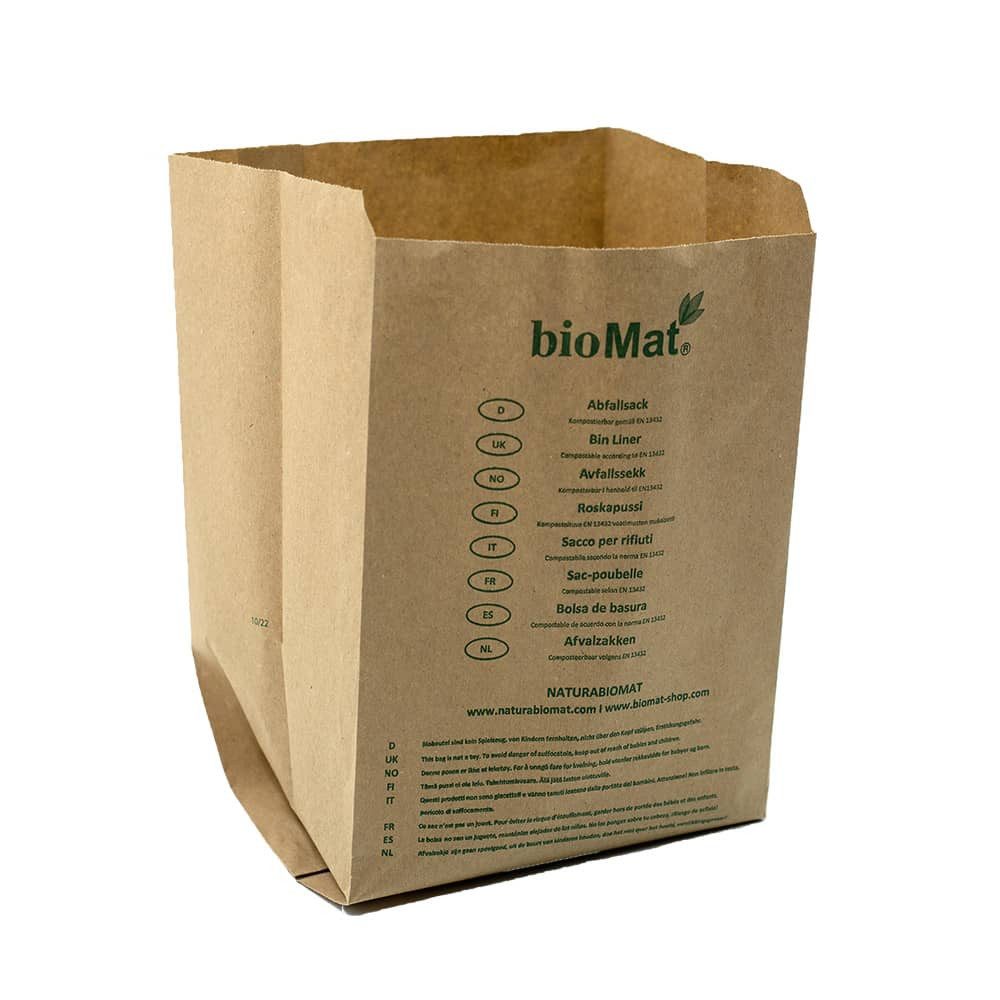 bioMat Müllbeutel bioMat 10l Biomülltüten, Recyclingpapier, Keilboden, Nassfest