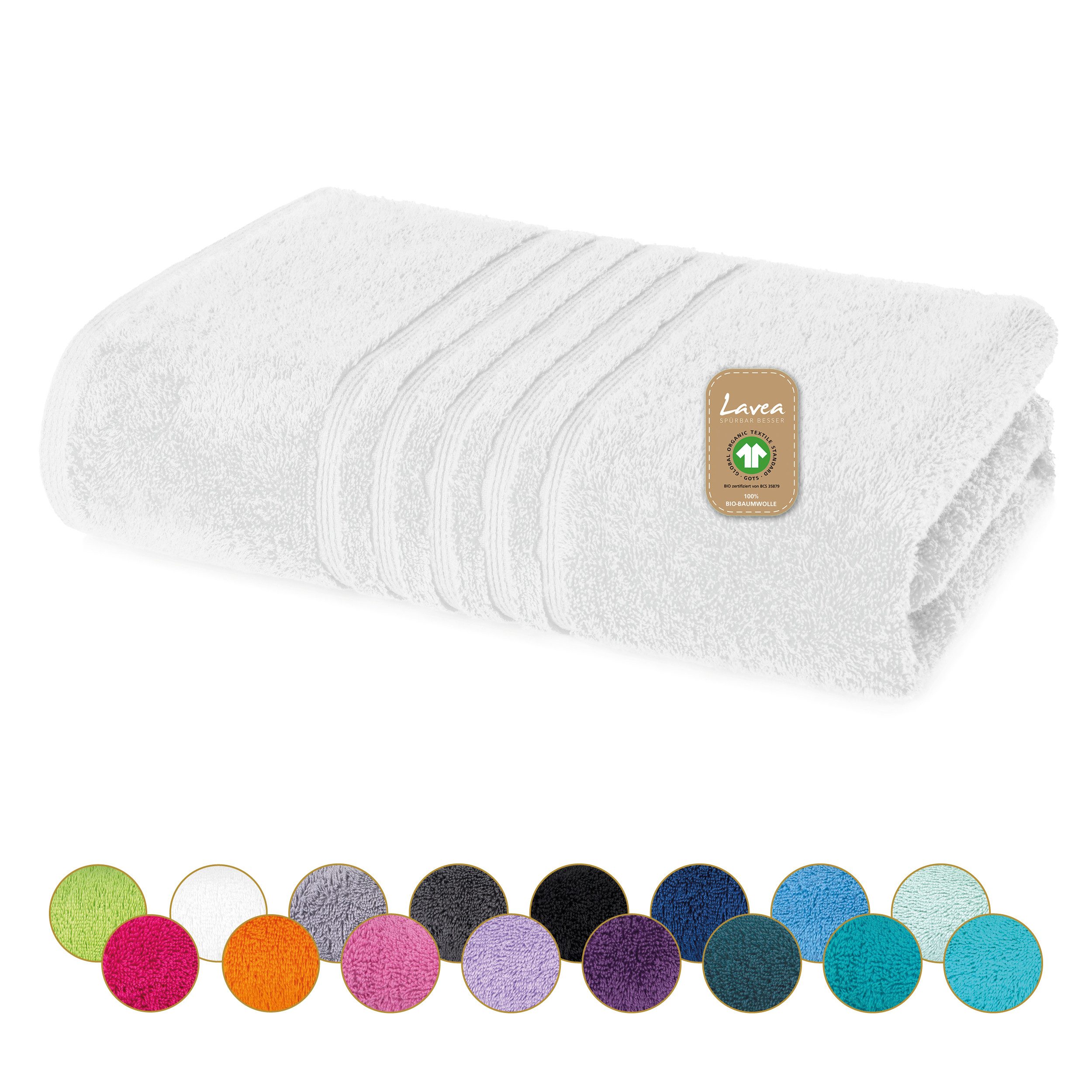 Lavea Saunatuch Bali Saunahandtuch 80x200 cm Saunahandtuch XXL 80x220 cm, Weiches Bio-Baumwollfrottee (1-St), pflegeleicht, GOTS-zertifiziert, extra saugstark mit 500g/m²