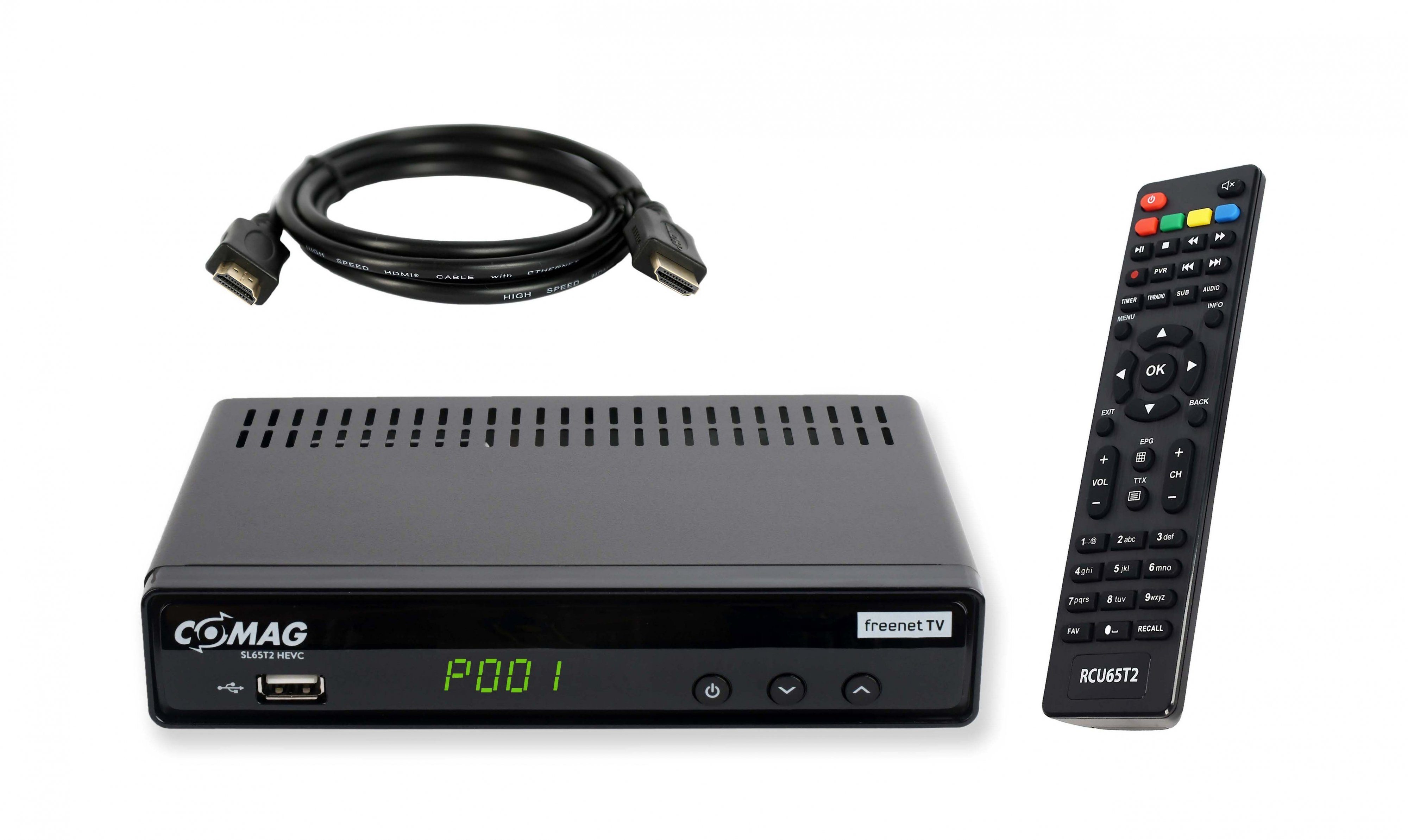 Comag SL65T2 freenet (2m Kabel, HD Receiver Media HD Player, ready, HDMI DVB-T2 Full PVR TV, Full-HD)