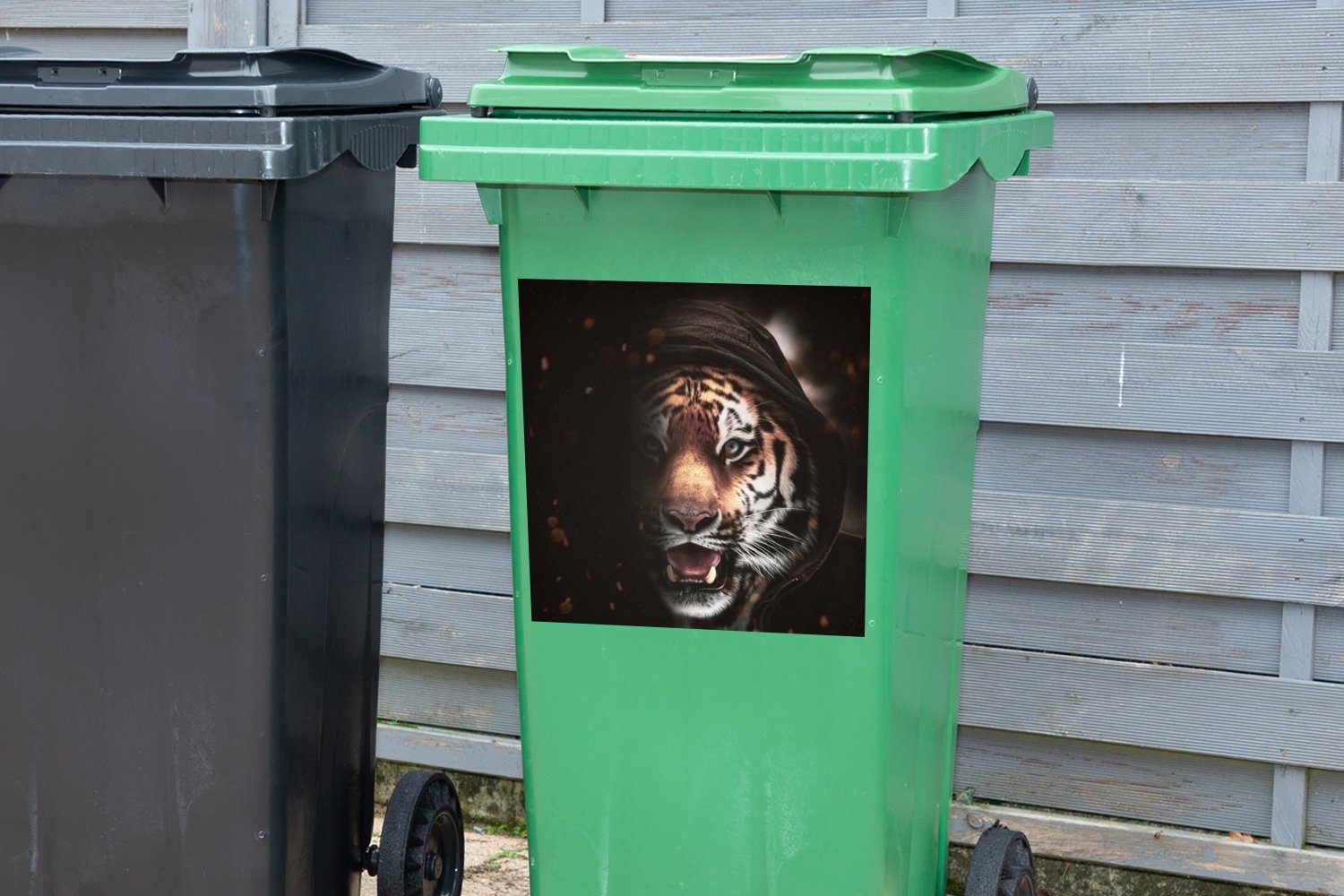 Mülltonne, Container, Tiere Mülleimer-aufkleber, St), Sticker, - Tiger Wandsticker Kleidung MuchoWow - (1 Abfalbehälter