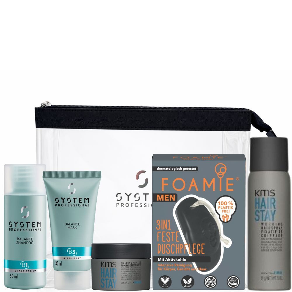 System Professional Haarpflege-Set Men's Travel Set – Premium Pflege & Styling für unterwegs, 6-tlg., Perfekt für Urlaub, Geschäftsreisen und Fitnessstudio