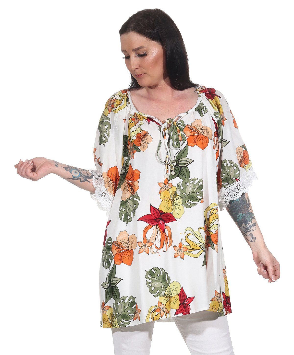 Damenmode Oversize-Shirt Oversize Damen Shirt Tunika lässiges Sommer Aurela Weiß Bluse