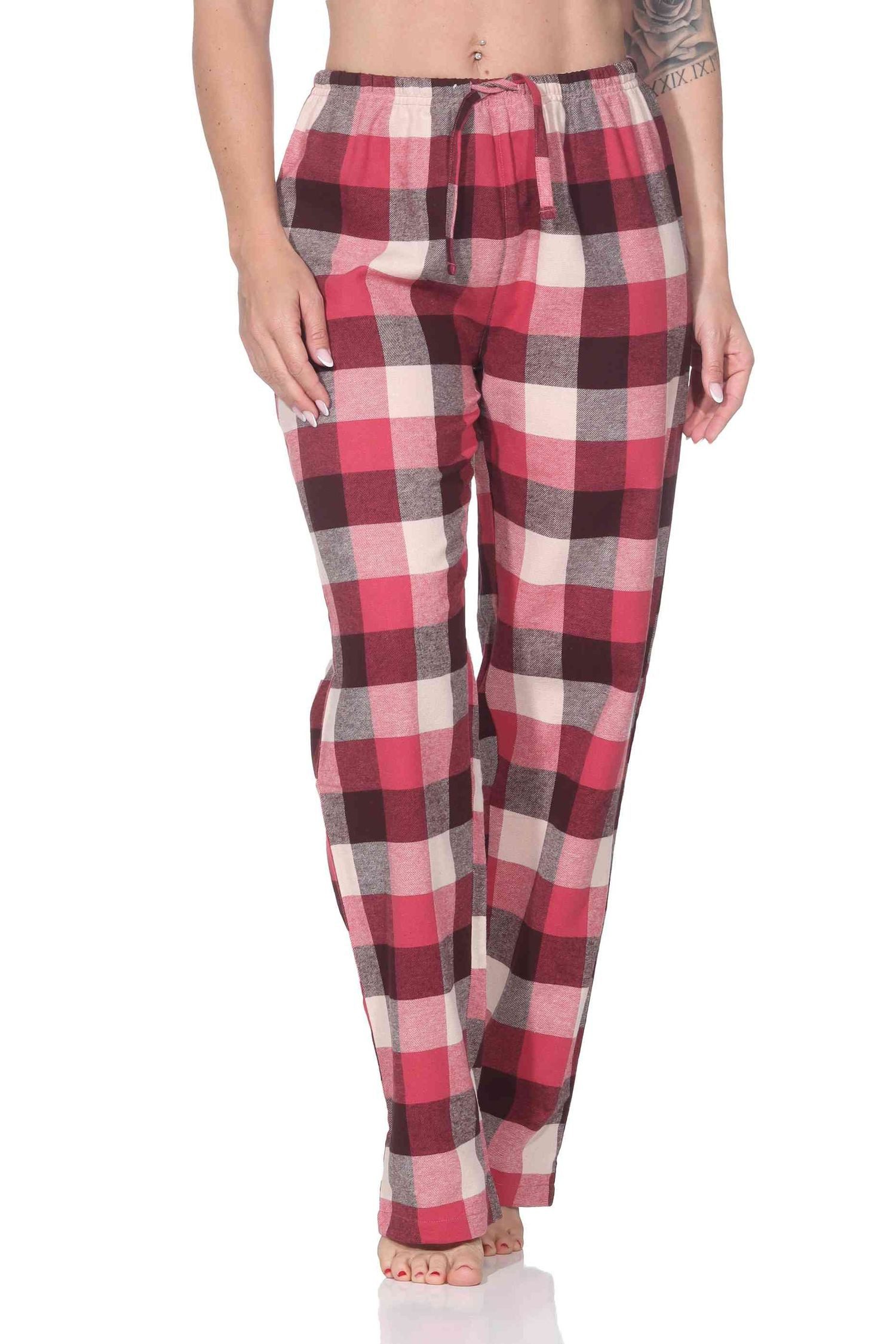 Normann Relaxanzug Normann Damen Schlafhose aus Flanell Schlafanzug Hose kariert
