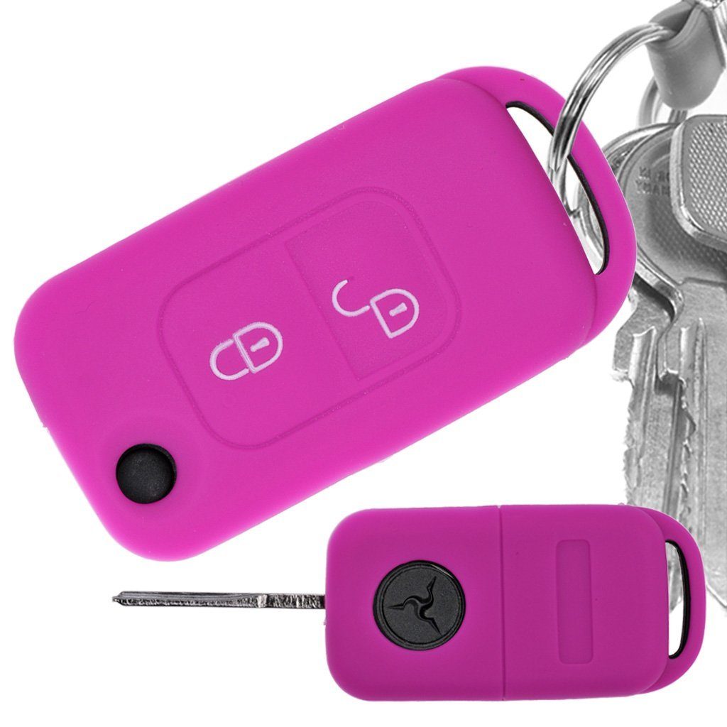 mt-key Schlüsseltasche Autoschlüssel Softcase Silikon Schutzhülle Pink, für Mercedes Benz SLK A-Klasse R170 W168 2 Tasten Klappschlüssel