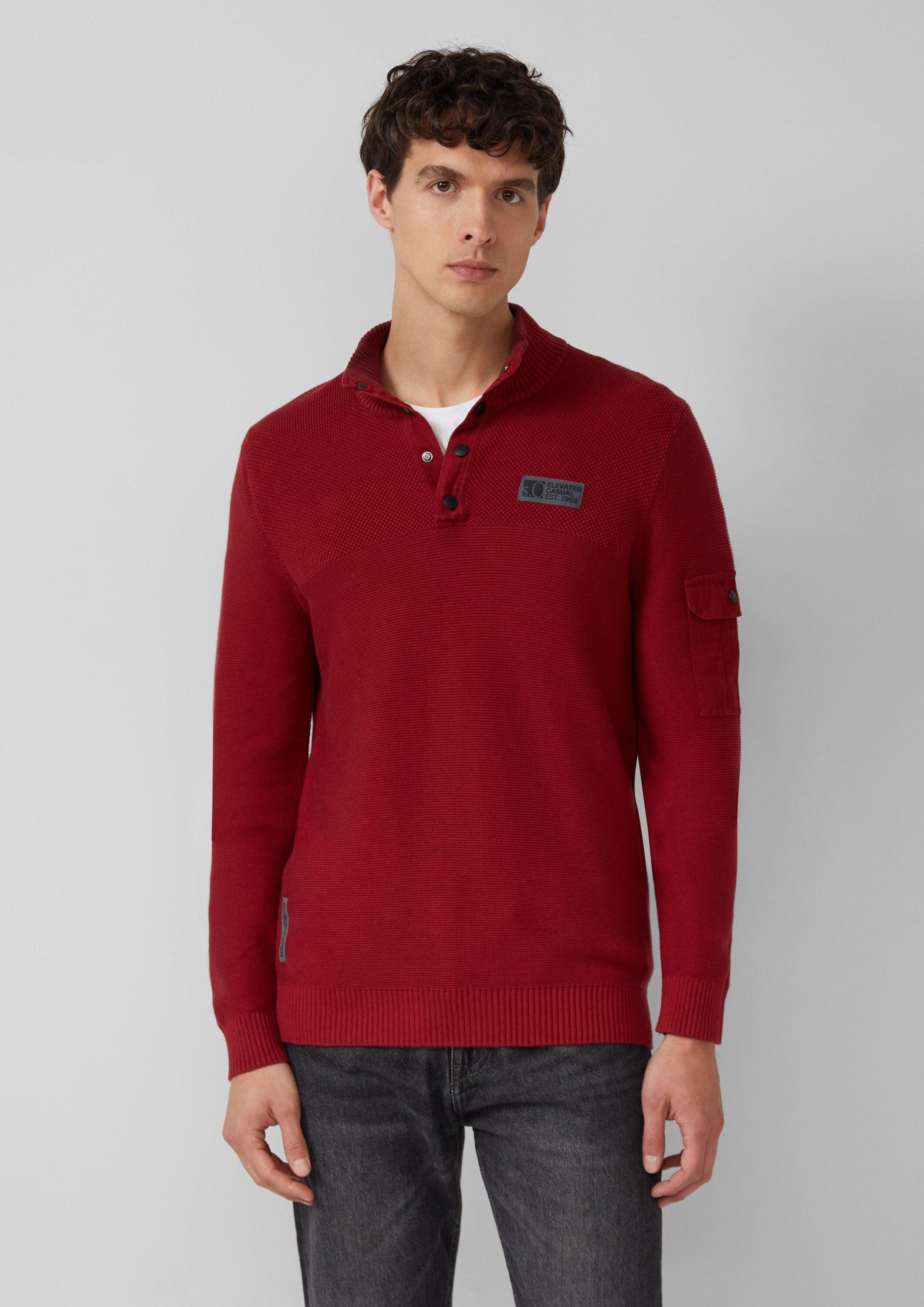 s.Oliver T-Shirt Strickpullover Strickpullover aus Baumwolle mit Troyer-Kragen und Strukturmix