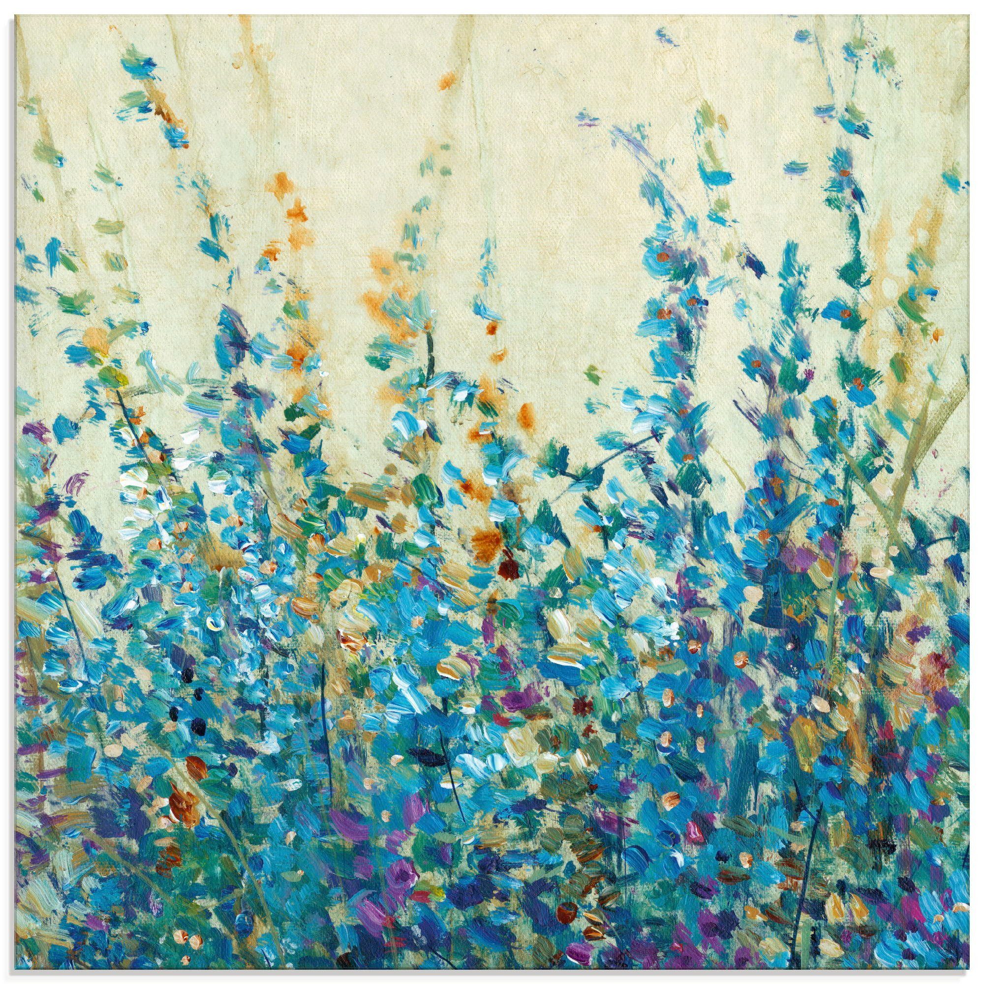 Größen Glasbild II, in (1 St), Blautöne Blumenwiese verschiedenen Artland