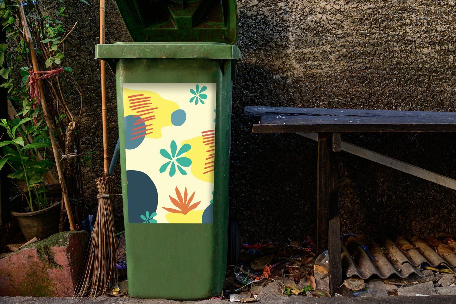 Sticker, Mülleimer-aufkleber, St), - Wandsticker - (1 Pastell MuchoWow Flecken Mülltonne, Abfalbehälter Container, Sommer