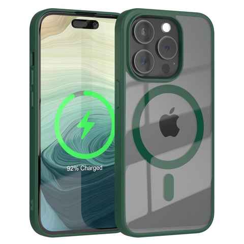 EAZY CASE Handyhülle Transparente Hülle mit MagSafe für iPhone 15 Pro 6,1 Zoll, TPU Hülle, flexibel, Clear Case Silikonhülle anti-kratz Backcover Grün