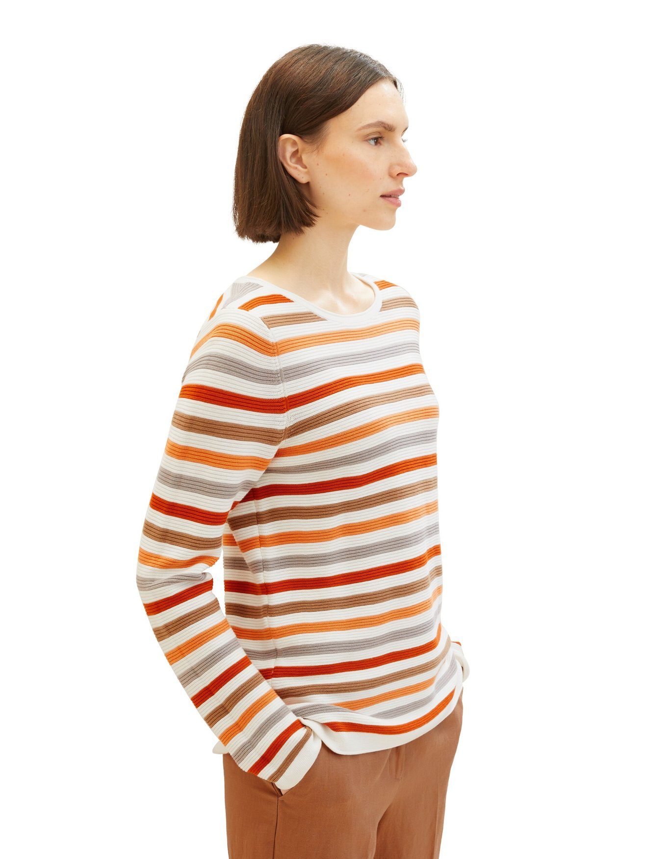 TOM TAILOR Strickpullover Langarm Sweater OTTOMAN aus Strickpullover Orange Baumwolle 4656 in Rundhals