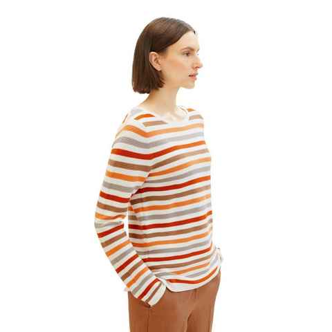 TOM TAILOR Strickpullover Langarm Strickpullover Rundhals Sweater aus Baumwolle OTTOMAN 4656 in Orange