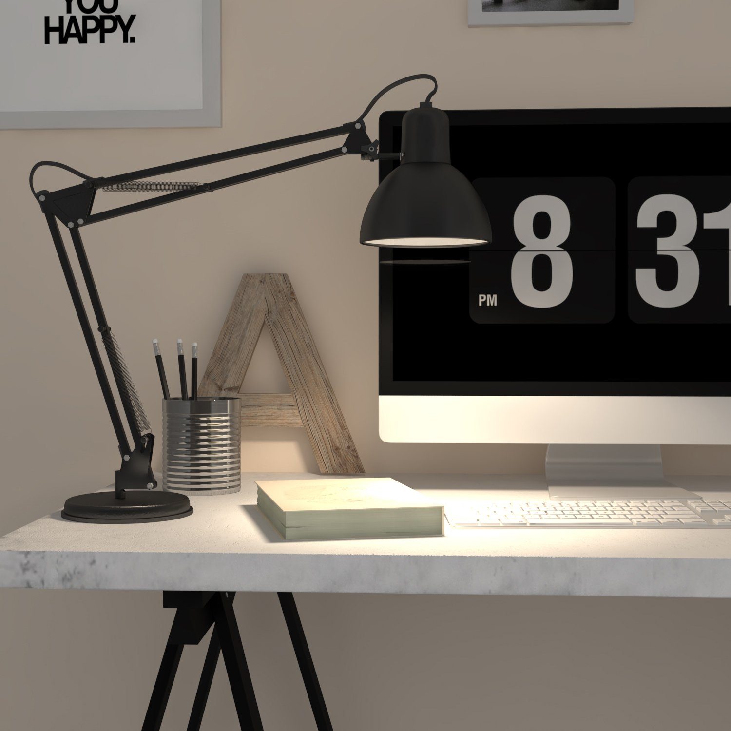 B.K.Licht Schreibtischlampe Draco, ohne Leuchtmittel, Schreibtisch, Tischlampe, dreh- schwarz, Retro, u. schwenkbar Metall