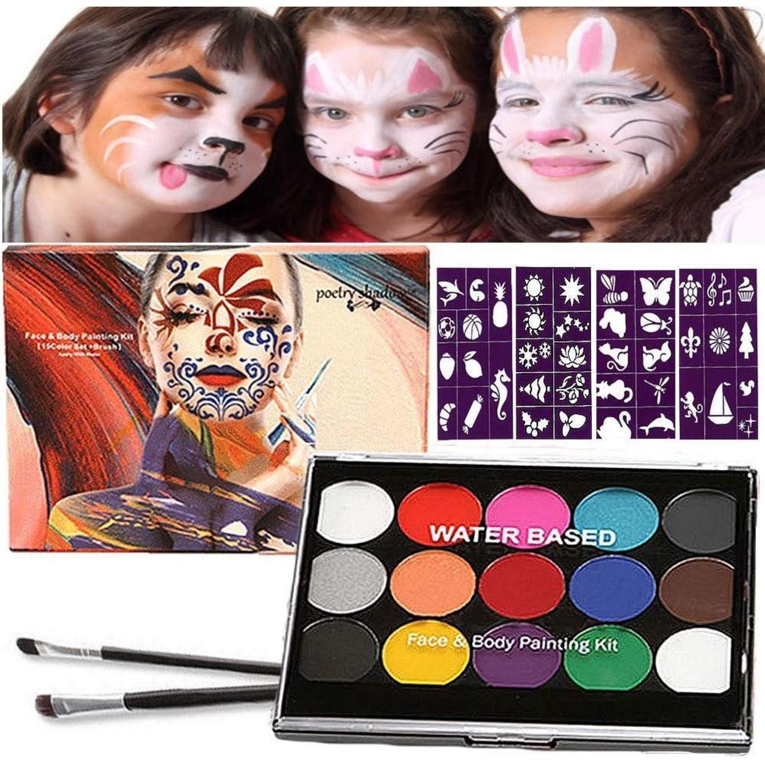 Sunwuun Theaterschminke Halloween Kinderschminke Set Face & Body Paint mit Schminkpalette