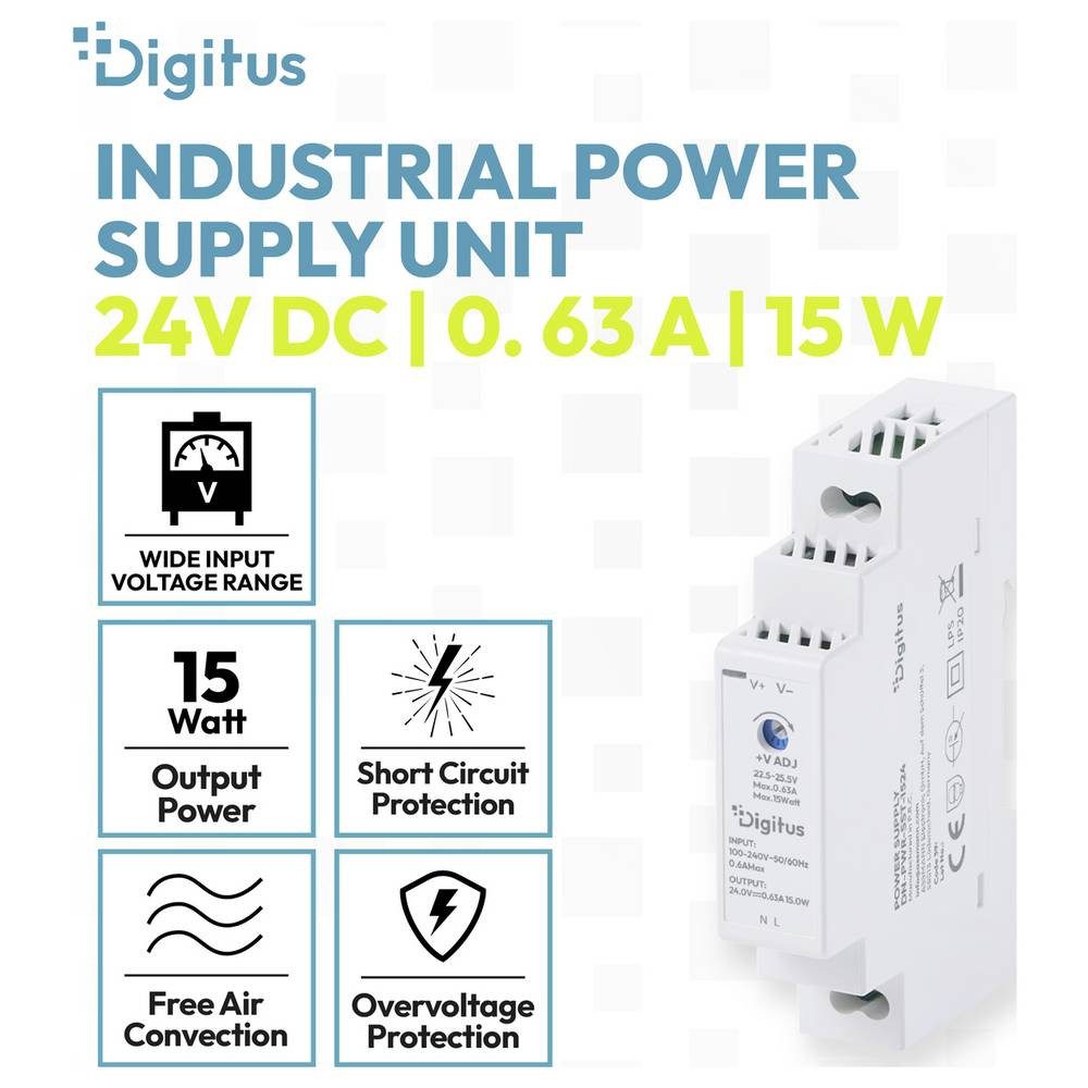 Digitus Hutschienen-Netzteil (DIN-Rail) 24 V/DC 0.63 A 15 W Inhalt 1 St. Hutschienen-Netzteil