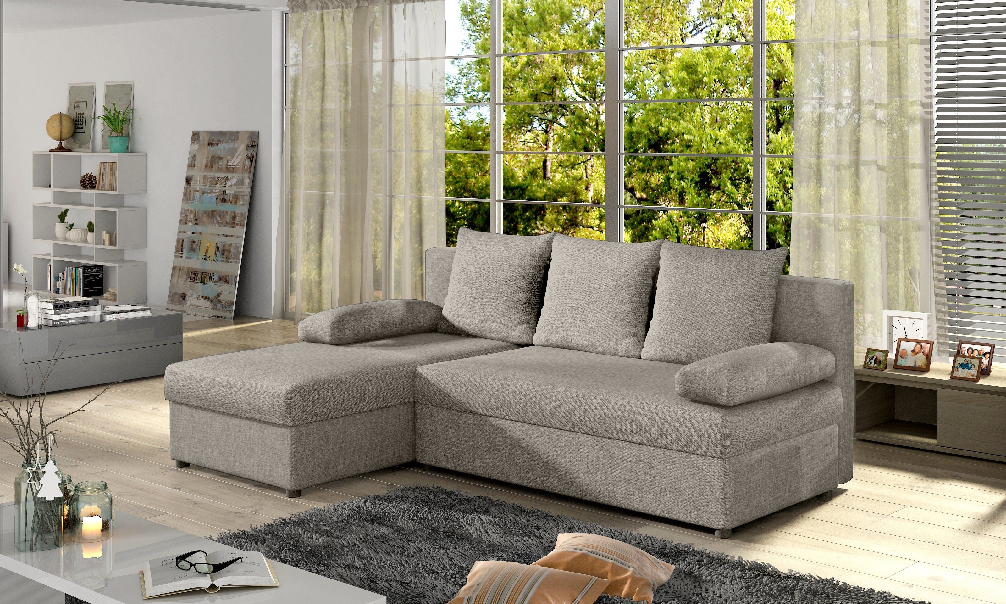 Bettfunktion Polster Sofa Schlafsofa Ecksofa, Couch Design LForm Textil JVmoebel