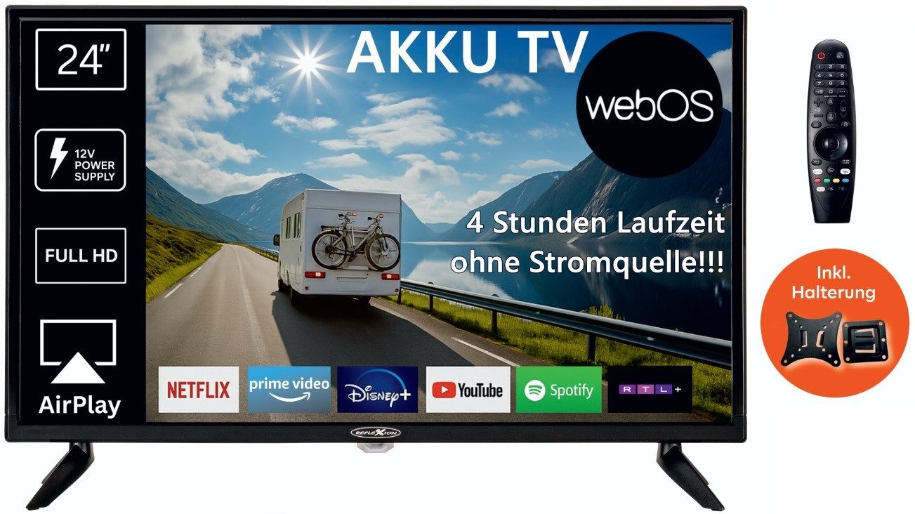 Reflexion LEDA24OSBT LED-Fernseher (60,00 cm/24 Zoll, Full HD, Smart-TV, powered by webOS Hub (LG), DC 12 Volt, Netzteil 230 Volt, Akku-TV, DVB-T2HD/S2/C, Bluetooth, WLAN)