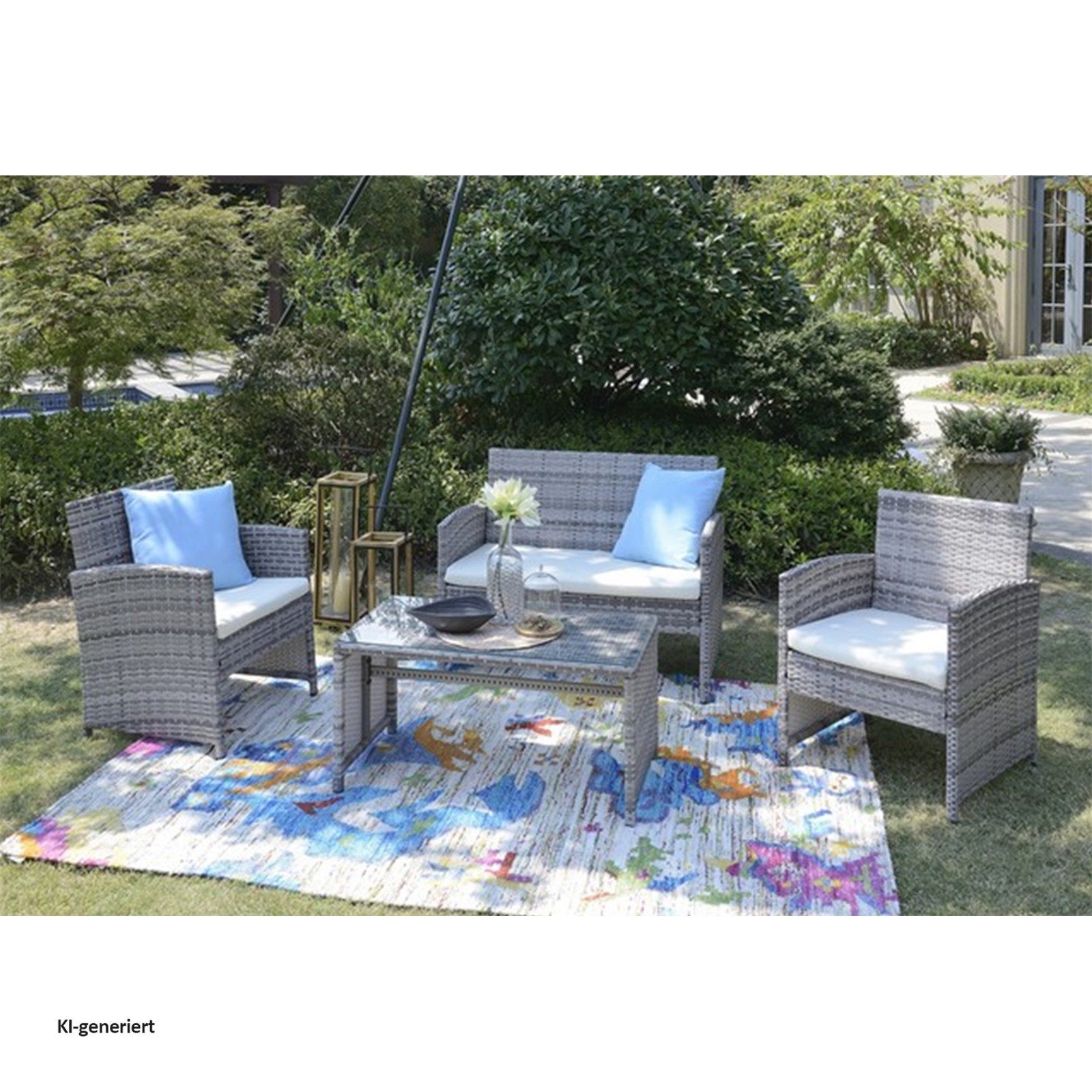 HTI-Line Sitzgruppe Terrassenmöbel Zypern, (Set, 4-tlg., 1x 2-Sitzer, 2x Sessel, 1x Tisch, inkl. Auflagen), Loungemöbel Gartenmöbel