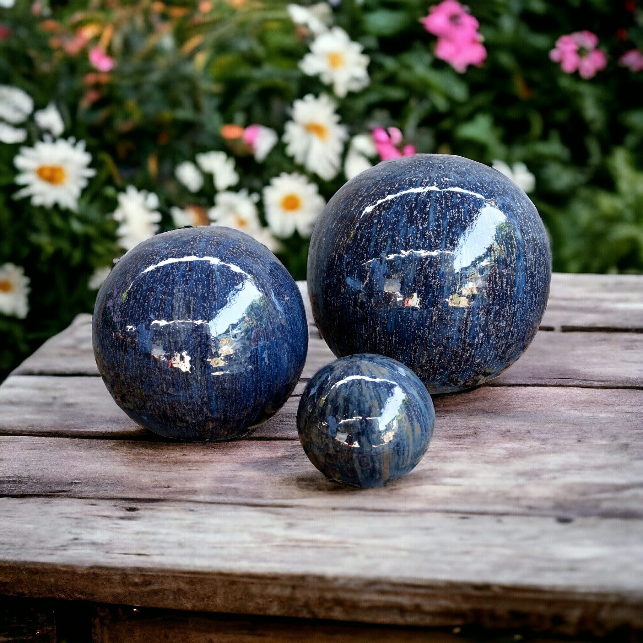 Dekokugel Gartenkugeln Rosenkugeln Keramik 5er Set RostBlau