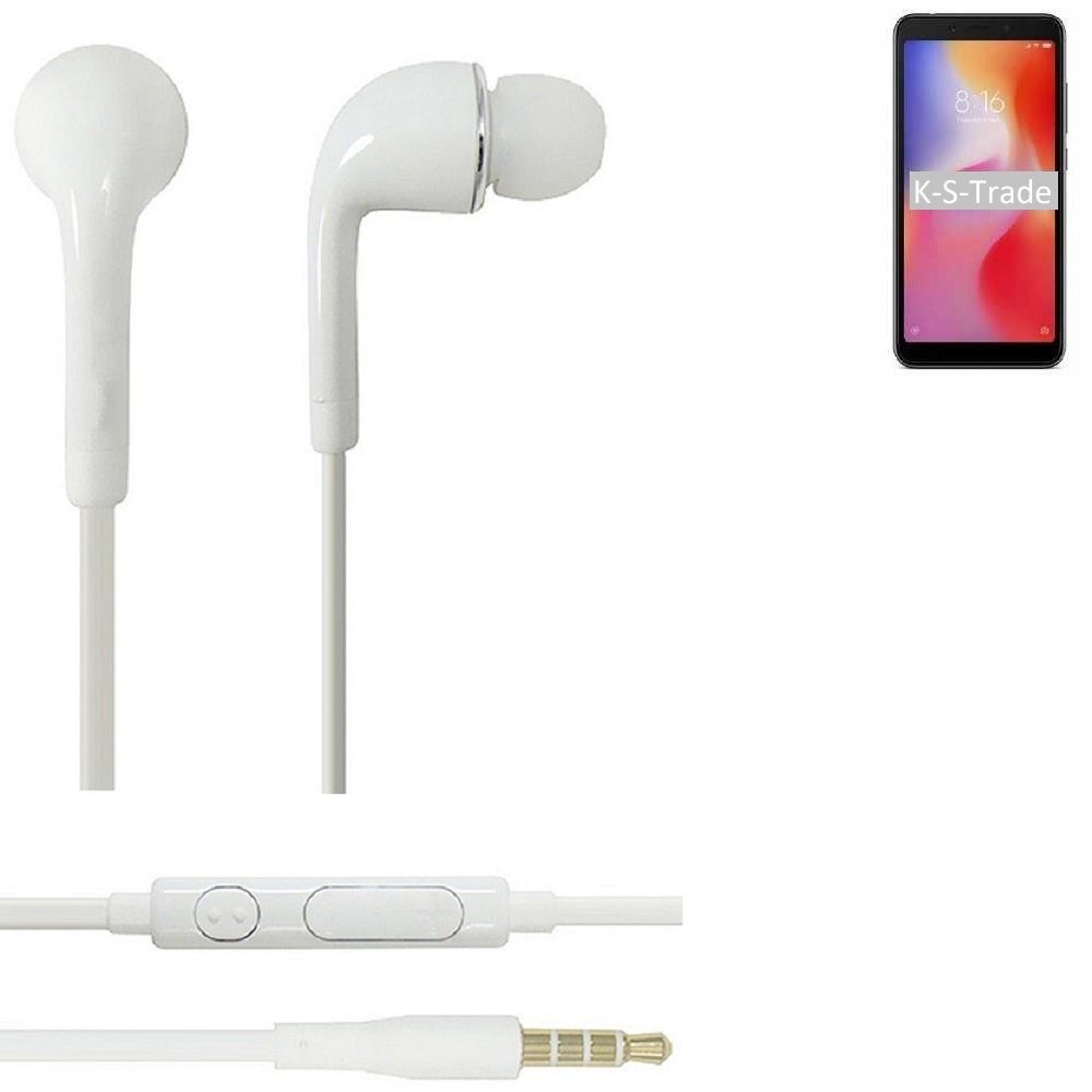 K-S-Trade für Xiaomi Redmi 6a In-Ear-Kopfhörer (Kopfhörer Headset mit Mikrofon u Lautstärkeregler weiß 3,5mm)