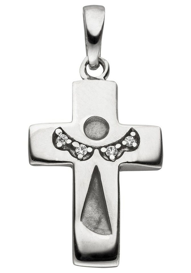 JOBO Kettenanhänger Anhänger Kreuz mit Schutzengel, 925 Silber mit Zirkonia