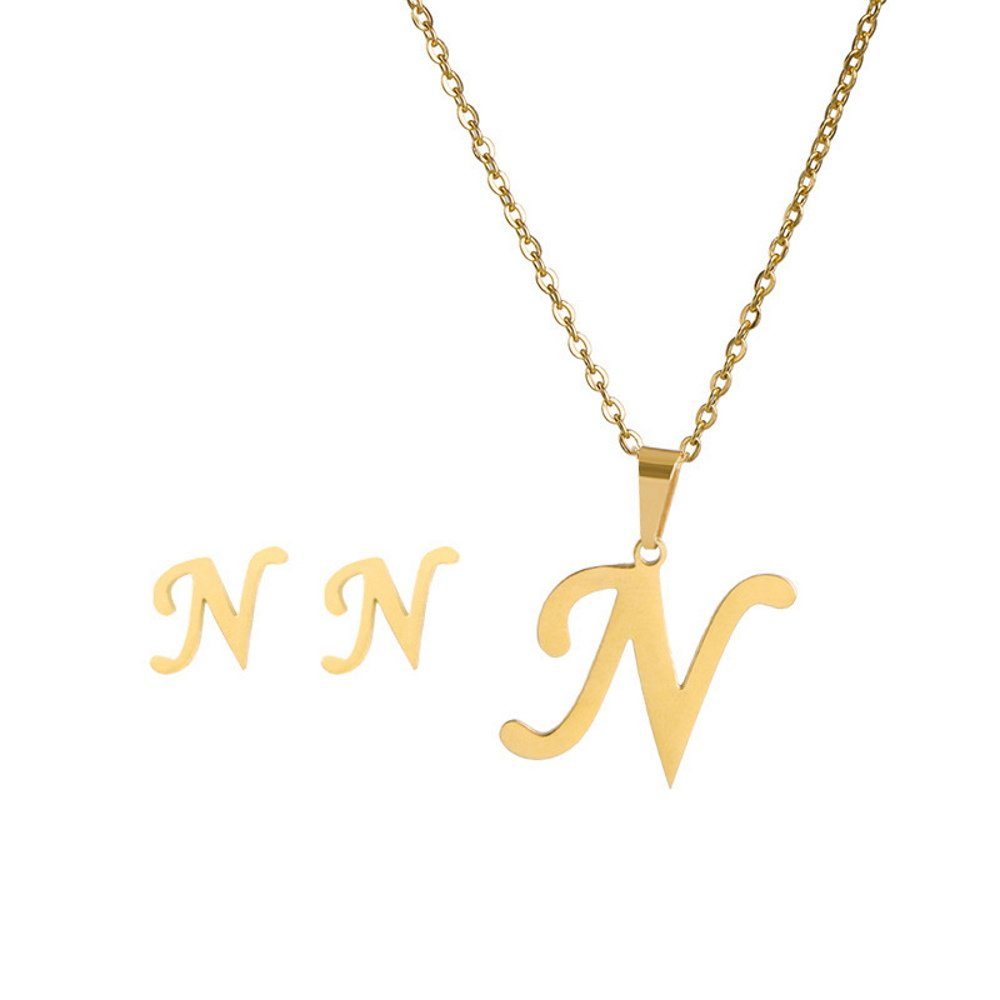 BUNGSA Ohrstecker-Set Schmuckset goldfarben Buchstaben aus Edelstahl Damen N (1-tlg), Geschenkset Damen