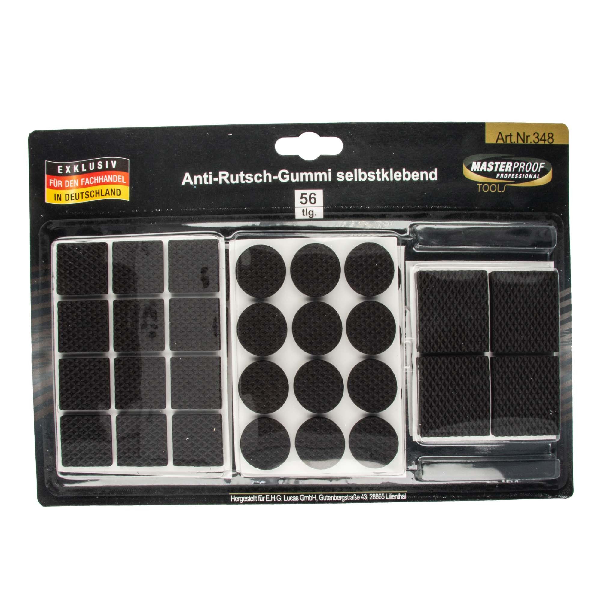 MASTERPROOF PROFESIONAL Filzgleiter Gummi Möbelgleiter Sortiment, schwarz, selbstklebend 56-teilig