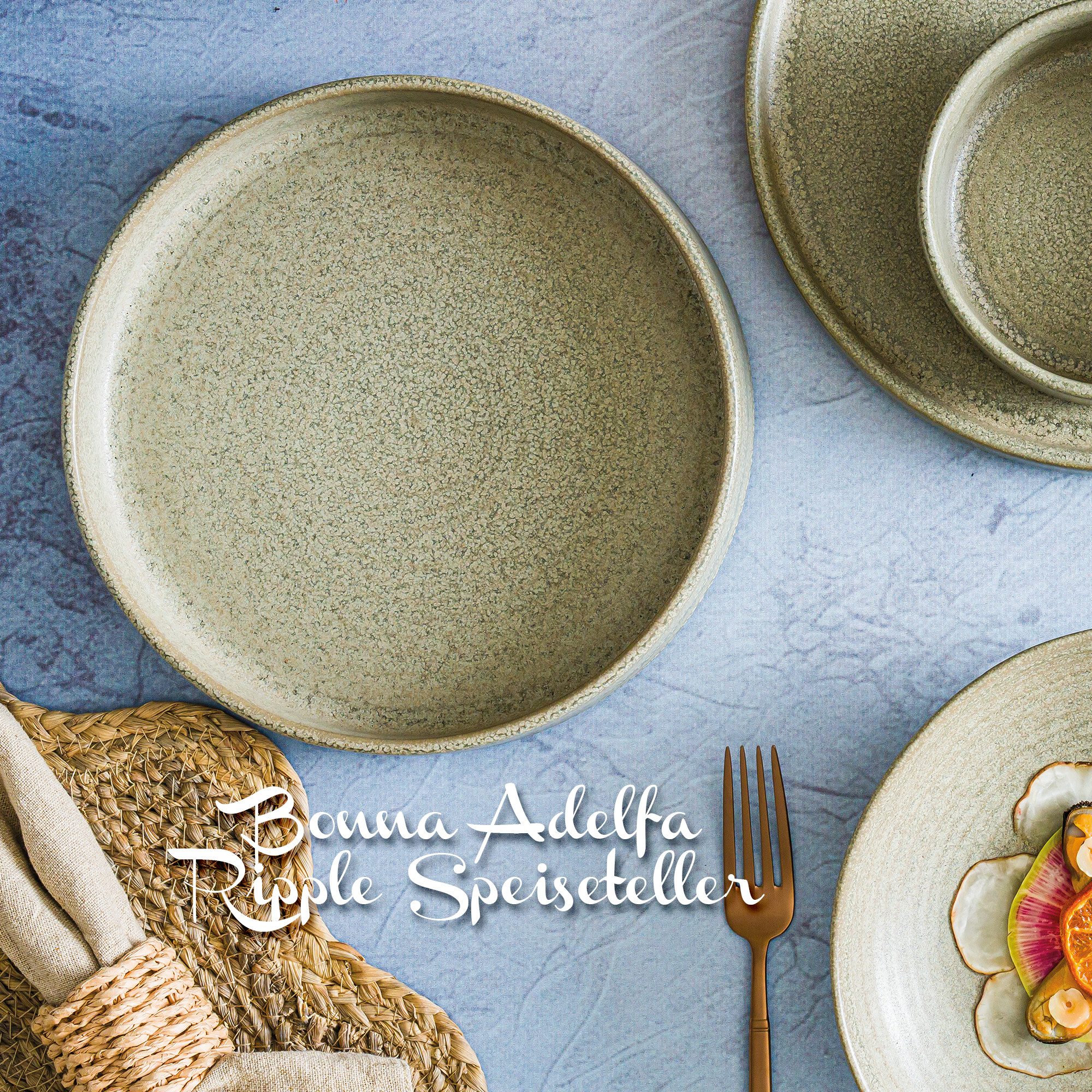 Bonna Teller-Set 6x Adelfa Ripple Tiefe Stapelteller 23 cm, Porzellan Grau (6-tlg), Porzellan