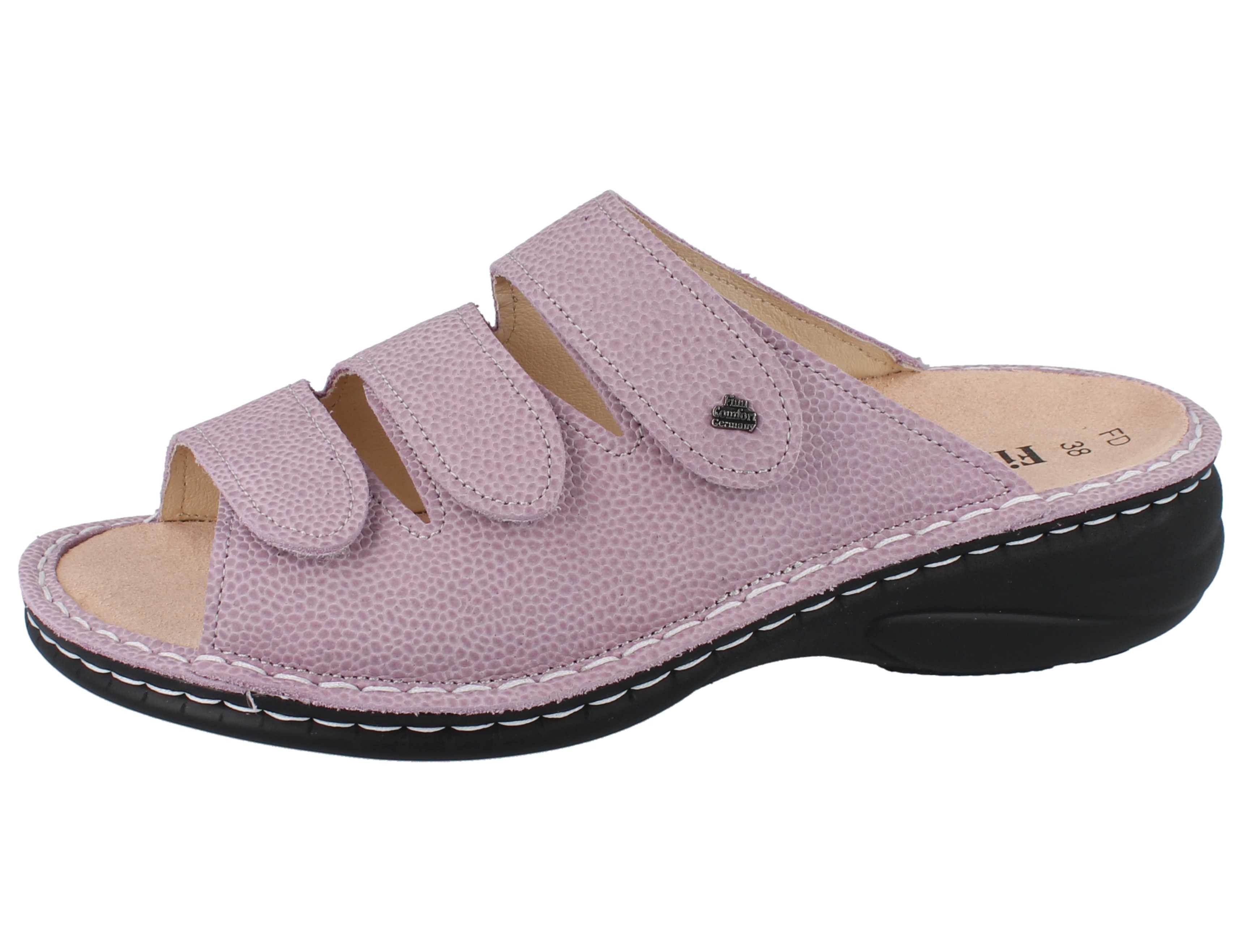 Finn Comfort FINN COMFORT Hellas Damen Pantolette hellviolett genarbtes Nubukleder Pantolette Wechselfußbett