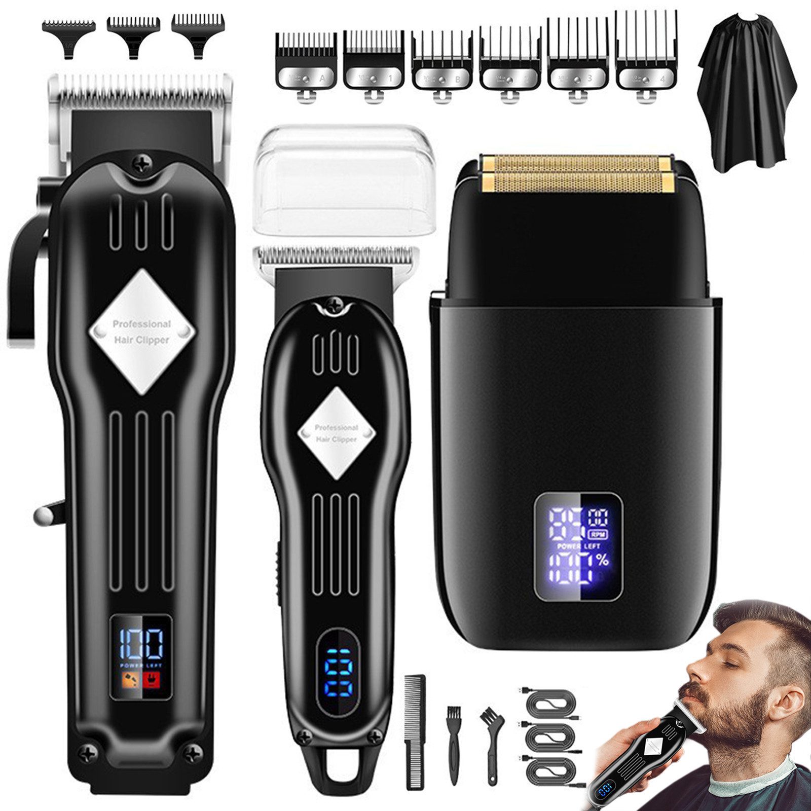 OKWISH Haarschneider Haarschneidemaschine Barttrimmer Haartrimmer Bartschneider, profi Barber Rasierer Herren Elektrisch Herrenhaarschneider LED AKKU